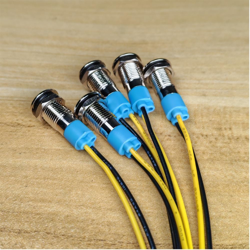 5pcs 8mm LED Metal Indicator Light 110V-220VAC Waterproof Signal Lamp (Blue)
