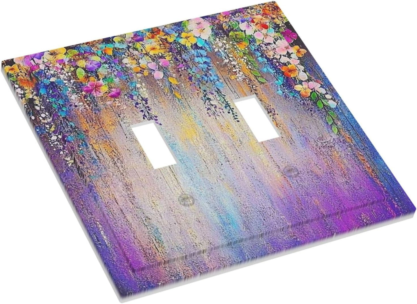Colorful Country Flower Wildflower Floral Decorative Switch Plates 2 Gang Double Toggle Outlet Light Switch Cover Wall Plate Electrical Faceplate For Bed Room Living Room Decor