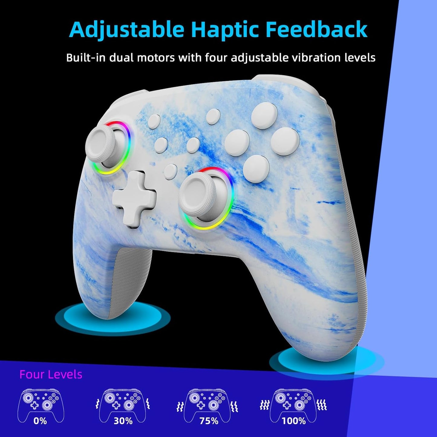 NexiGo Wireless Controller (No Deadzone) for Switch 2 and Switch, Extra Controllers for Nintendo Switch Controllers, Bluetooth Switch Controller, Turbo and LED Light (White & Blue)