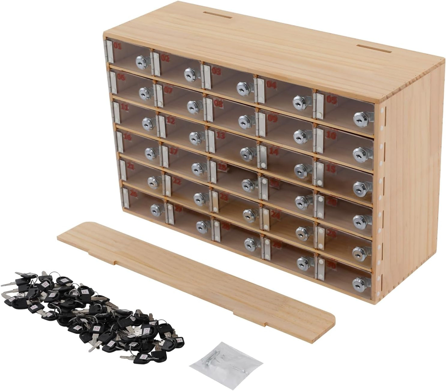 Cell Phone Locker Box 30 Slots Cell Phone Organizer Cabinet with Combination Locks Wall-Mounted Locking Cell Phone Storage Box for Classroom Office,Shool,Office (30 Slots, Wood+Acrylic)