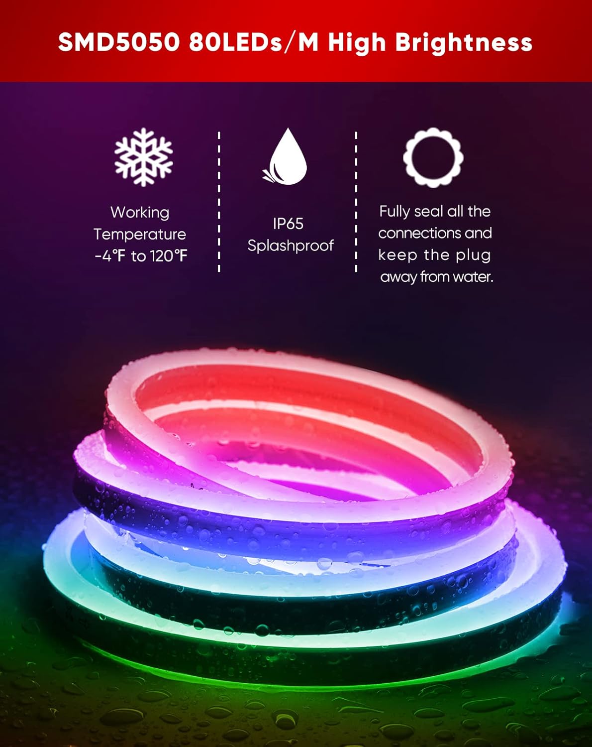 Shine Decor LED RGB Neon Rope Lights AC 120V, Expandable & Cuttable Bright Strip Lighting with Remote, Dimmable Color Changing, ETL Cold-Resistant & IP65 Waterproof for in&Outdoor, 10x20mm, 82FT