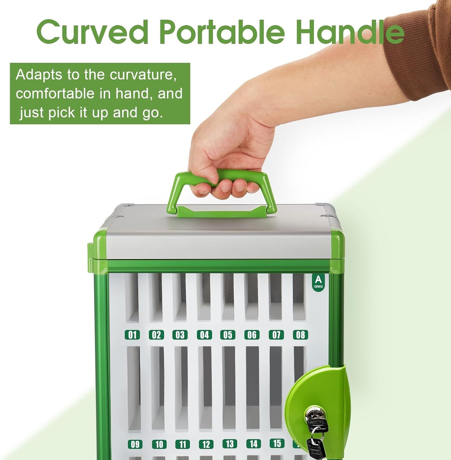 Glosen 24 Slots Cell Phone Locker, Portable Phone Storage Cabinet [Wall Mounted] [Aluminum Alloy] Cellphone Lock Box with Key & Handle for School Classroom Office Exam (Green)