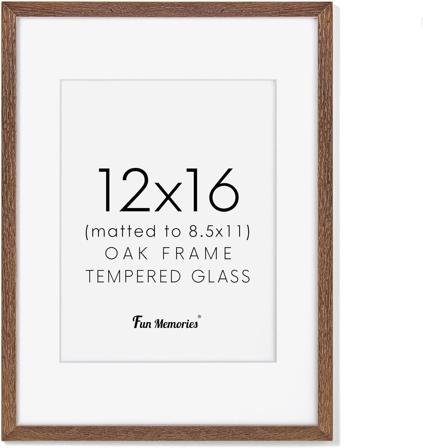 12x16 Picture Frame, Solid Oak Wood 12 x 16 Frame for Wall, 12 by 16 Picture Frames with Real Glass, 12x16 Frame Matted to 8.5x11, Rusitic Wood 12"x16" Poster Frame, Walnut Color, 1 Pack