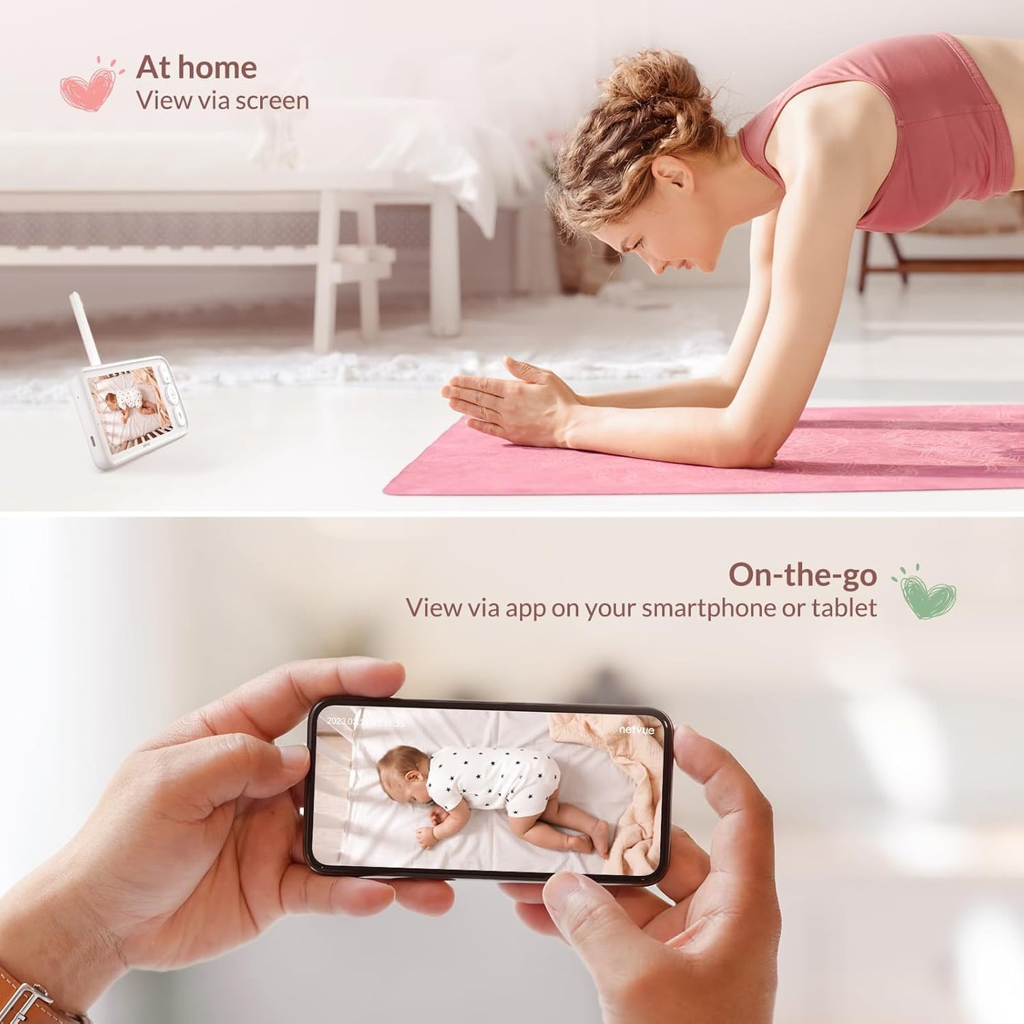 Baby Monitor with Camera and Audio, 5’’ Screen & App, 2.4GHz WiFi Secure Link, Sleep Tracking, Cry Detection, Night Vision, Temp & Humidity Monitor, 2-Way Talk, 5GB Cloud Storage, 4-in-1 Mount