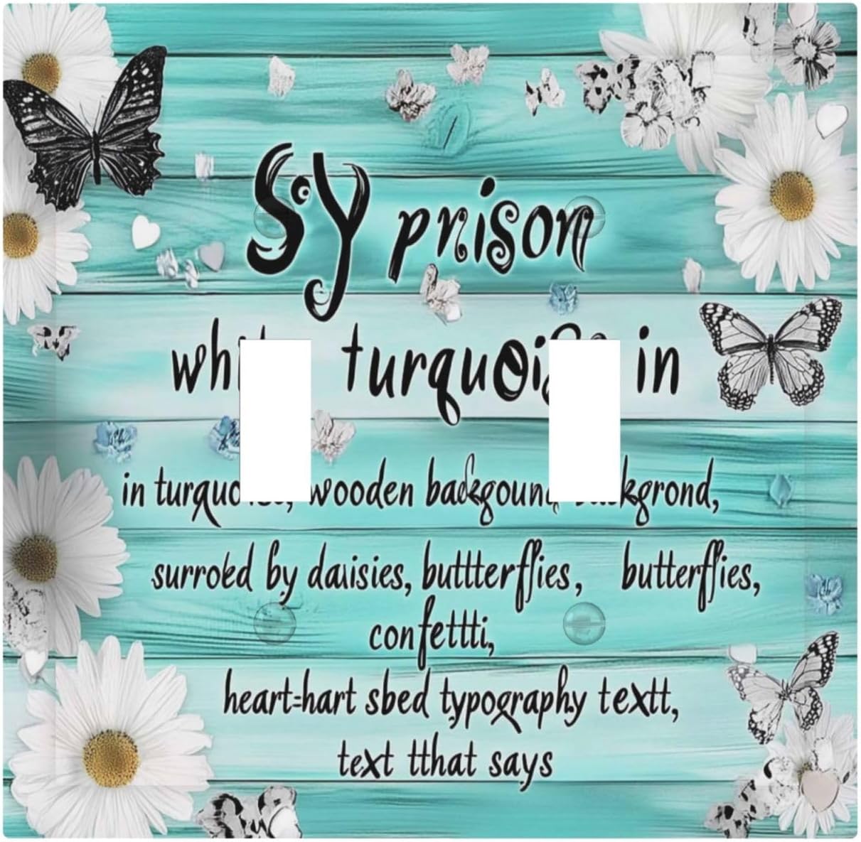 Teal Butterfly Daisy Rustic Wooden Signs Decorative Switch Plates 2 Gang Double Toggle Outlet Light Switch Cover Wall Plate Electrical Faceplate For Farmhouse Cabin Decor