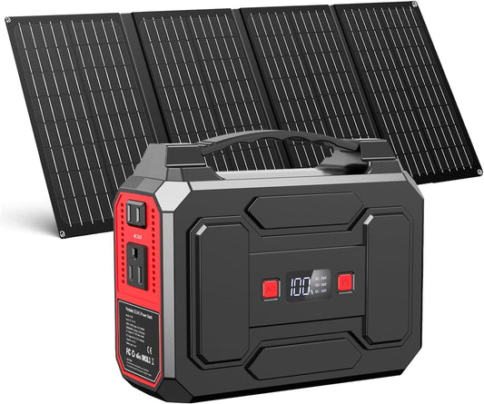 Apowking 146Wh Portable Power Bank with AC Outlet & 40W Foldable Solar Panel, Portable Laptop Charger 110V/100W with USB & DC Output for Camping, Home Emergency, Traveling, RV Trip