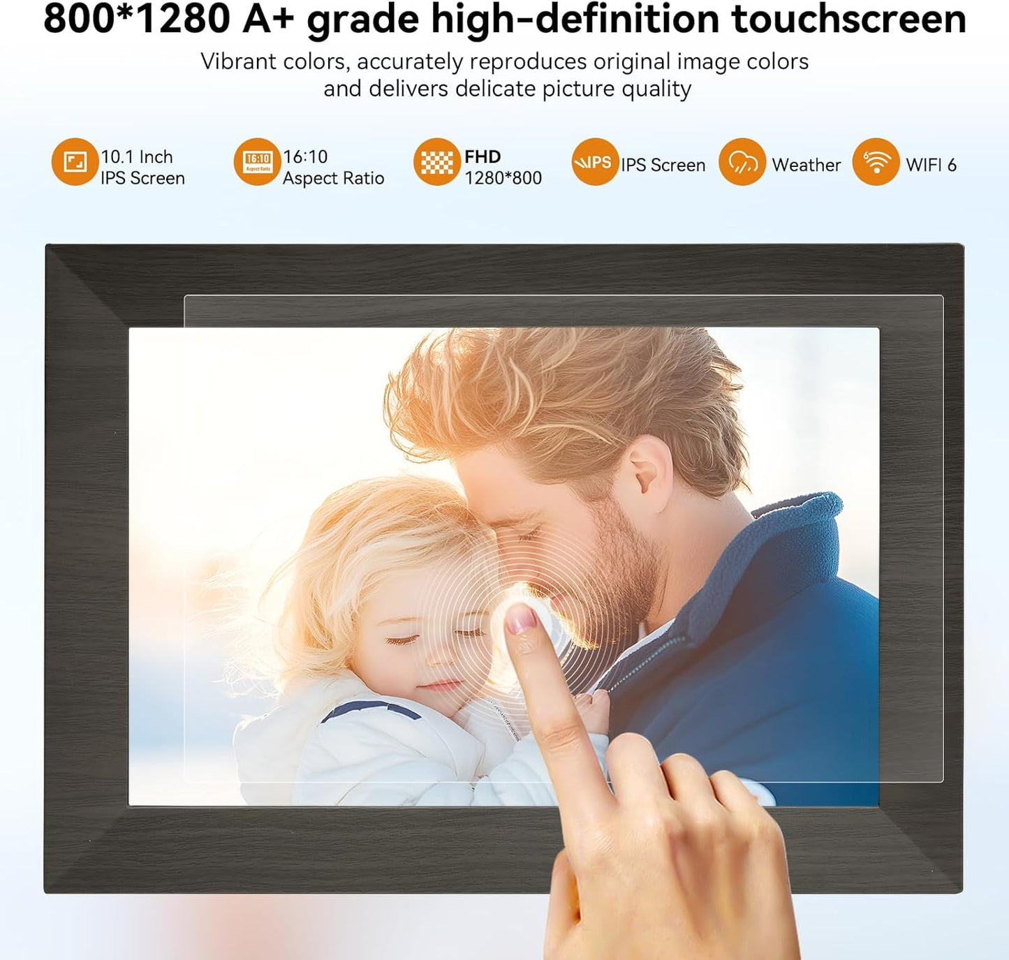 10.1 Inch Smart Digital Picture Frame with Wi-Fi 6, 32GB Storage, IPS Touch Screen, Auto-Rotation, Music Sync, Weather & Clock - Ideal Gift for Families