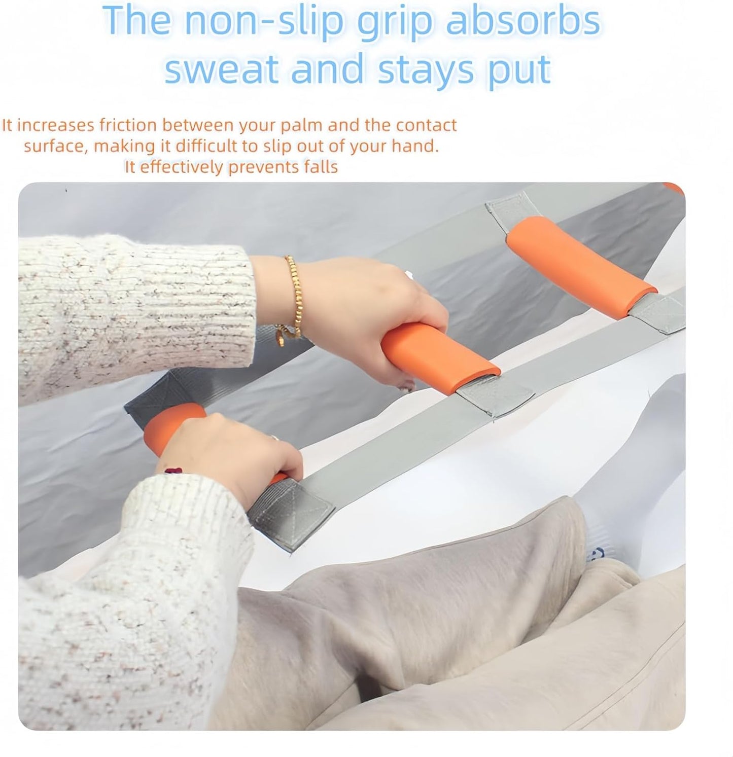 Bed Ladder Assist with Soft Handle Grips Assist Device with Handle Strap Sit Up Hoist Adjustable Length Assistant to Get Out of Bed for Seniors Handicapped Injured（Grey）