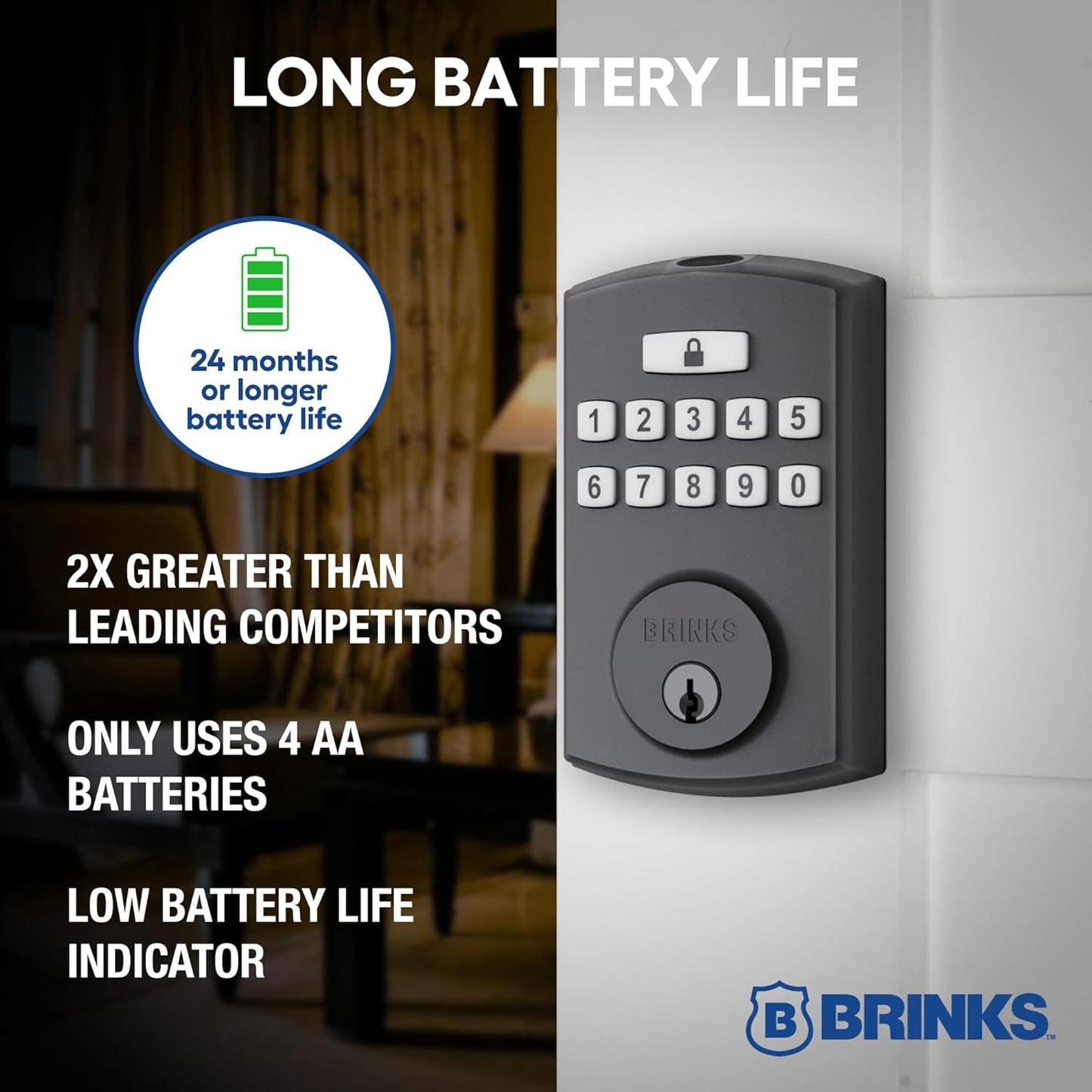 BRINKS Security Door Locks, High-Security Keyless Entry, Smart Electronic Door Lock with Deadbolt, Up to 50 Codes, Automatic Locking (Deadbolt & Passage Lever, Matte Black)