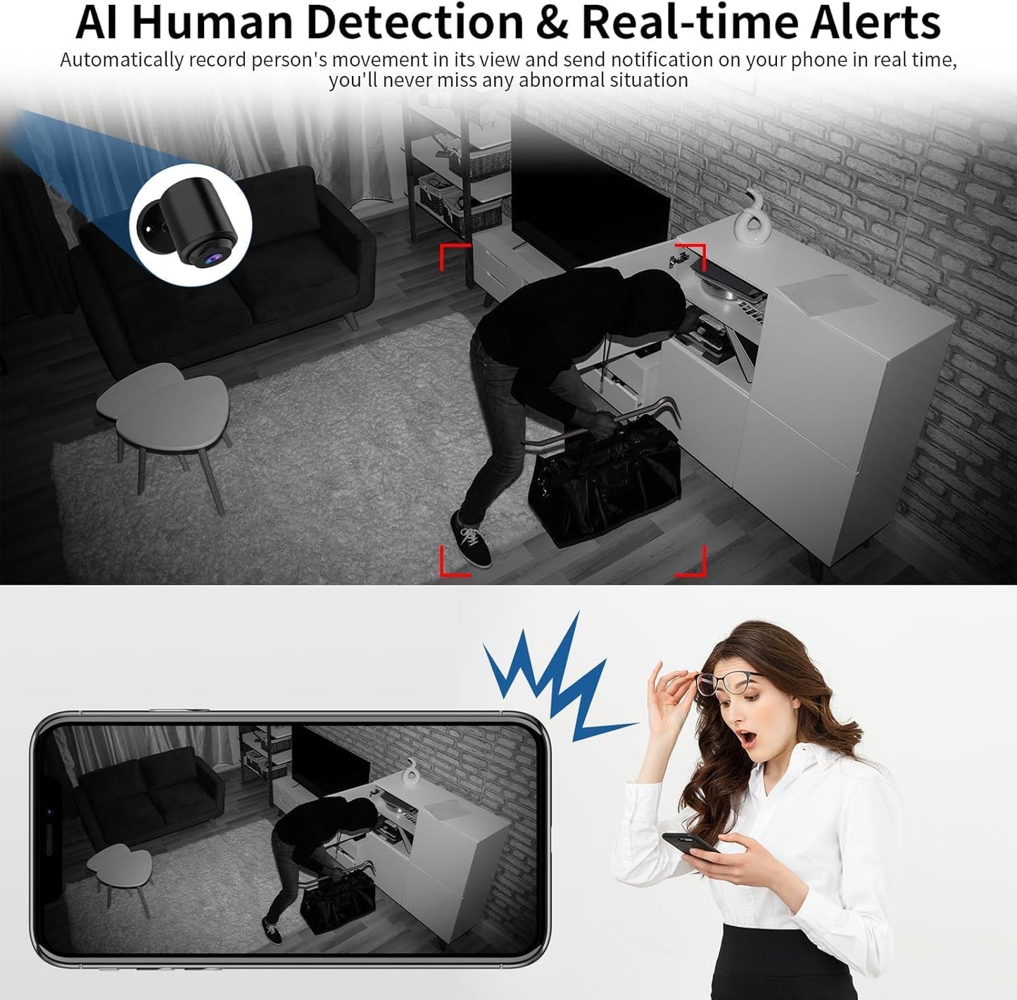 VSTARCAM Tiny Camera for Home Security 1Pcs, 2.4GHz WiFi Portable Battery Operated with IR Night Vision, Human Detection, 136° Wide Angle, Baby Monitor Small Motion Activated Camera