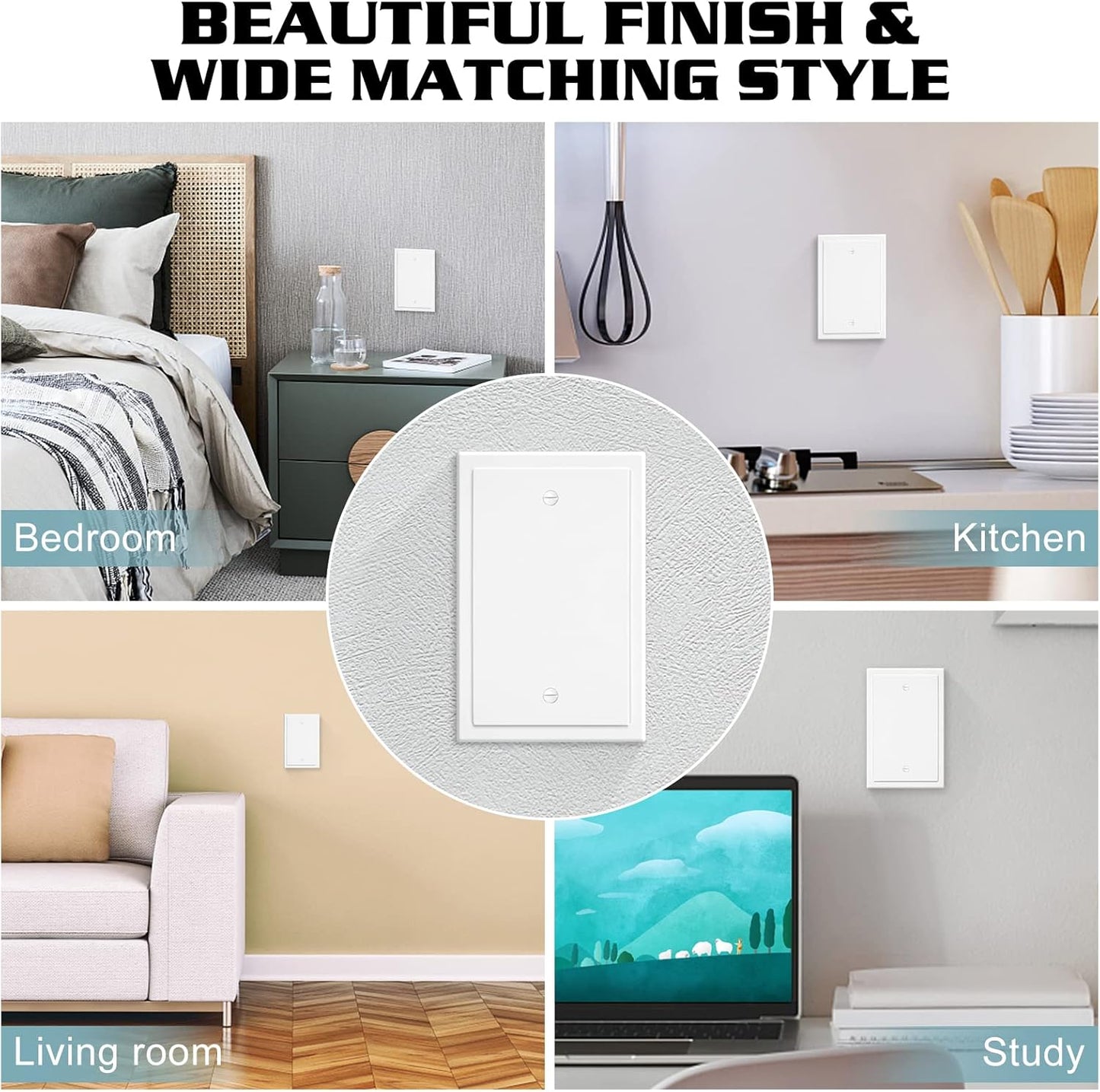 1-Gang Modern Edge Decorative Wall Plate Cover Switch Outlet Single Blank Electrical Faceplate for Light Switches, Smart Switch, GFCI, Dimmers, Receptacle, USB Outlet (10 Pack, Single Blank)