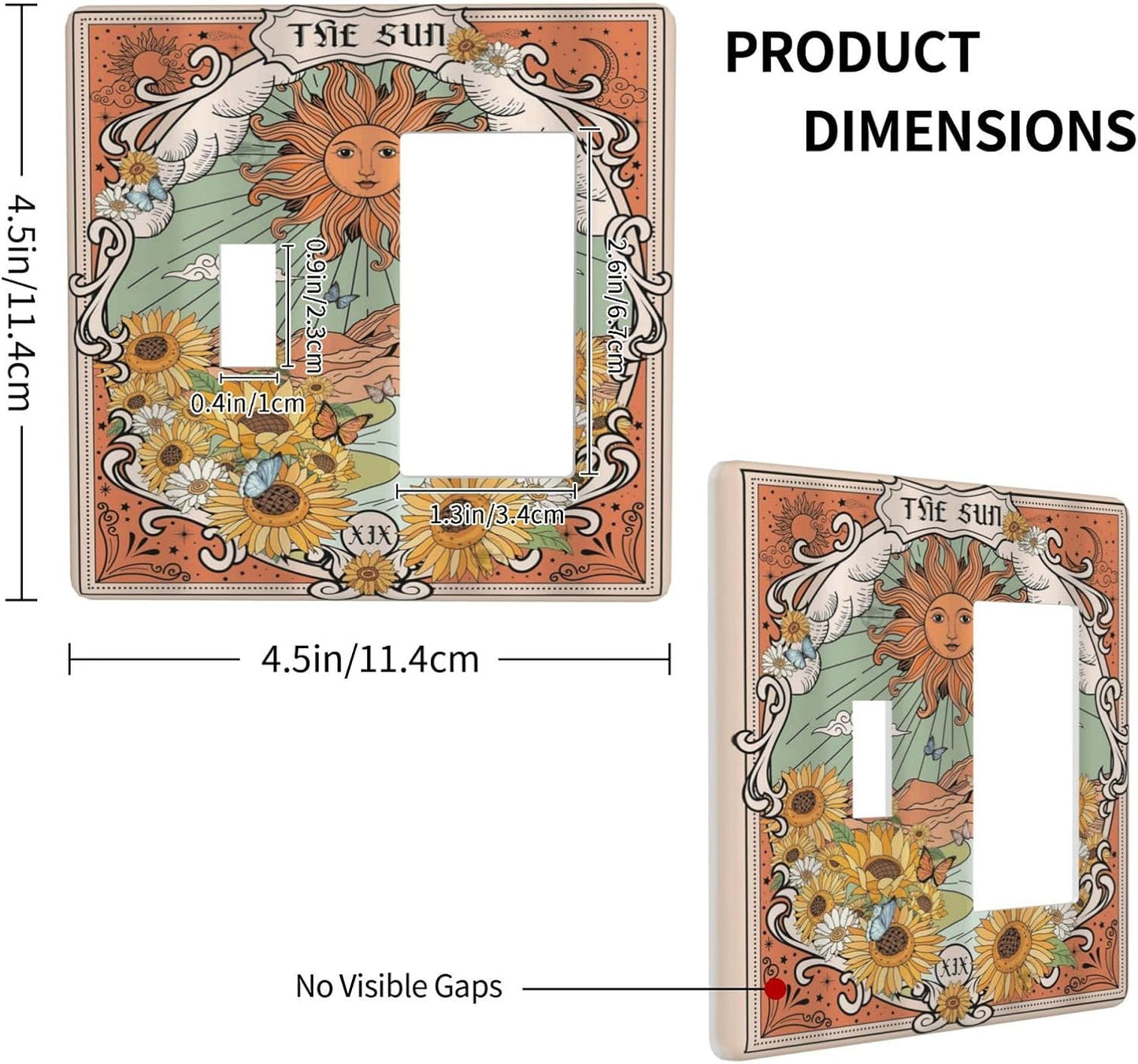 Boho Retro Sun Sunflower Vintage Flower Butterfly Outlet Covers 1 Toggle 1 Rocker Combination Decorative Wall Plate Electrical Switch Plates Light Switch Cover Plate for Farmhouse Home Decor