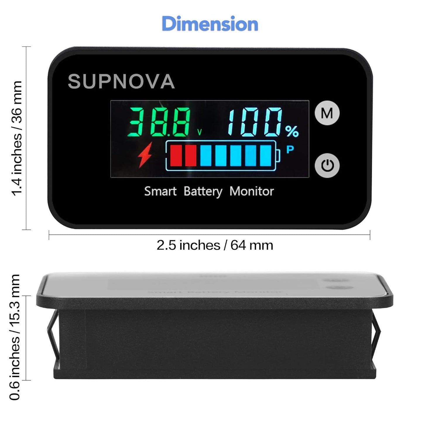 Battery Monitor12v 24v 36v 48v 60v 72v, Car,Golf cart Battery Tester Digital Display Capacity 7-100V Voltage Monitor Capacity Percentage Tester with Buzzer Alarm and Temperature(Not Waterproof)