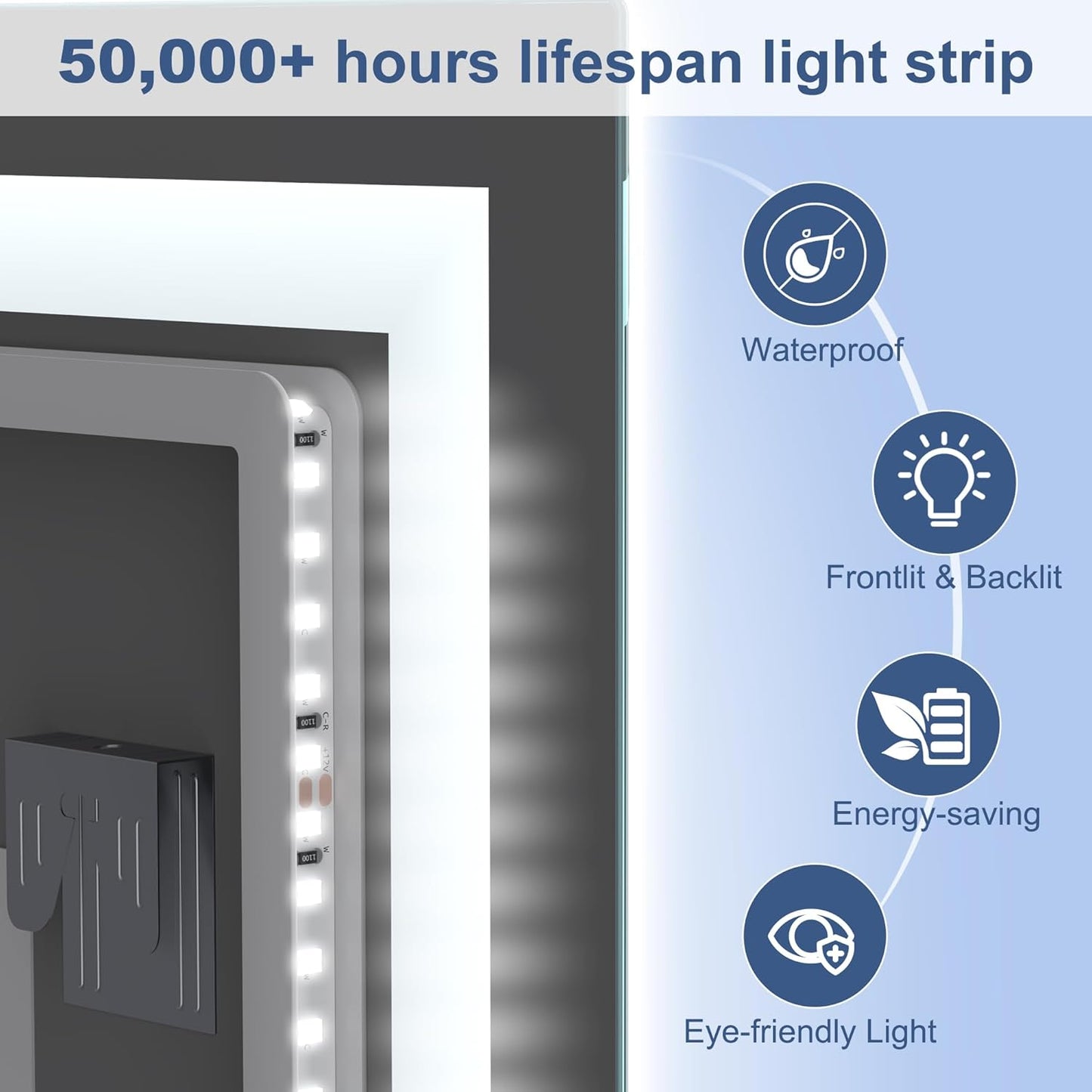 STARLEAD Led-Bathroom-Mirror-with-Lights, 59"x35" Wall-Mounted with 3 Colors Dimmable Light, Bluetooth Speaker, Anti-Fog, Memory, Tempered Glass, Front & Backlit (Horizontal/Vertical)