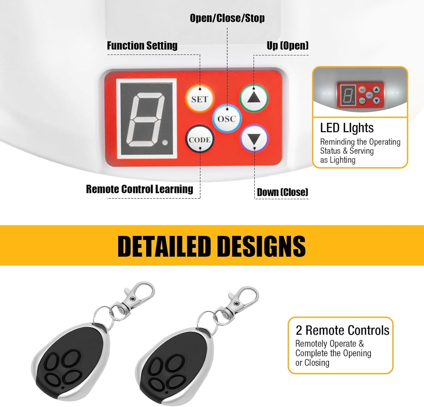 110V 800N 100W Automatic Roller Door Opener, Commercial Garage Electric Roller Shutter Door Opener Anti-Theft Rolling Code Smart Roller Opener Equipped with Two Remote Control for Garage/Shop Doors