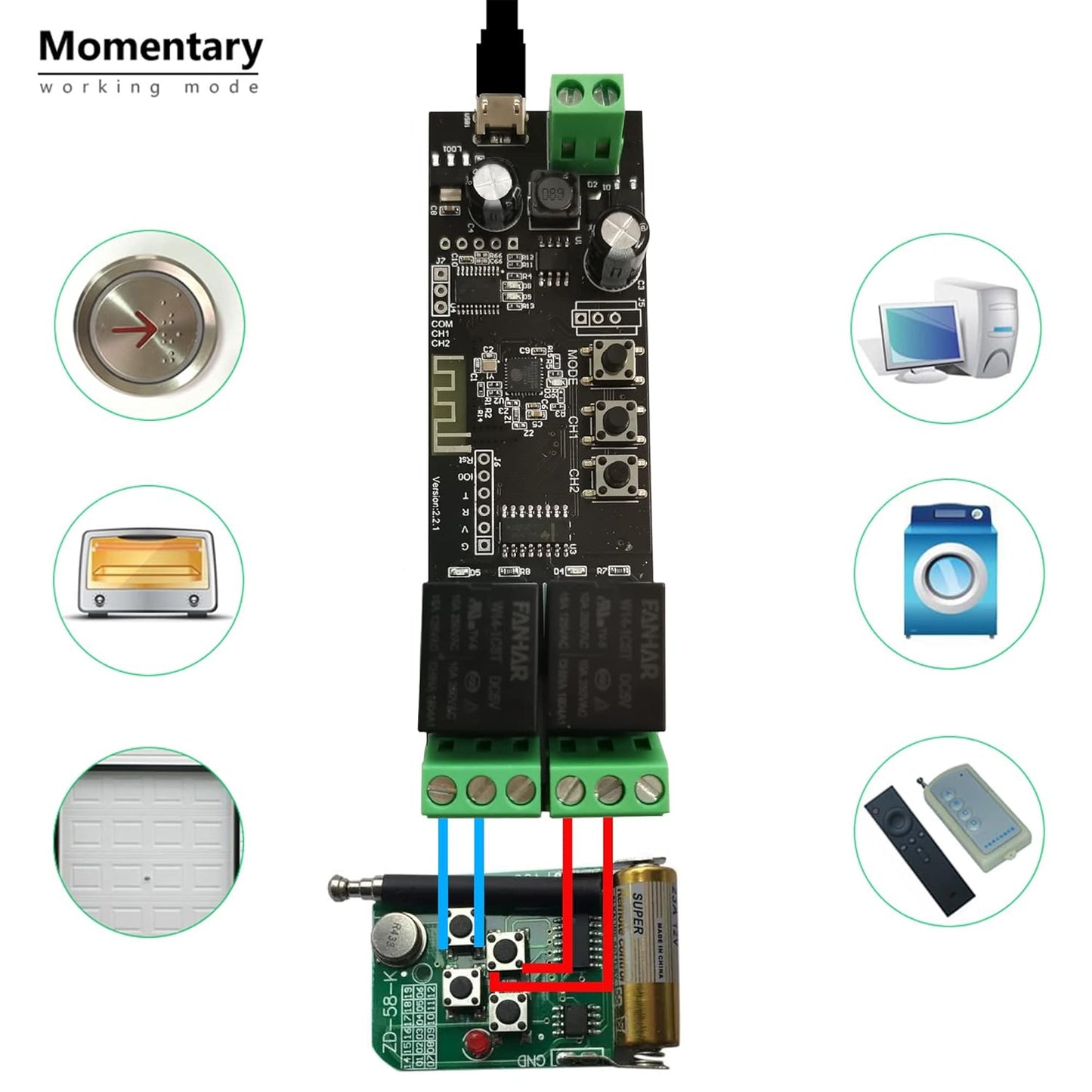 Jane Eyre 2 Channel WiFi Momentary/Self-Locking Relay Switch Module DC 7-32V DIY Switch Module TUYA/SmartLife APP Remote Switch Relay Compatible with Alexa Echo Google Home