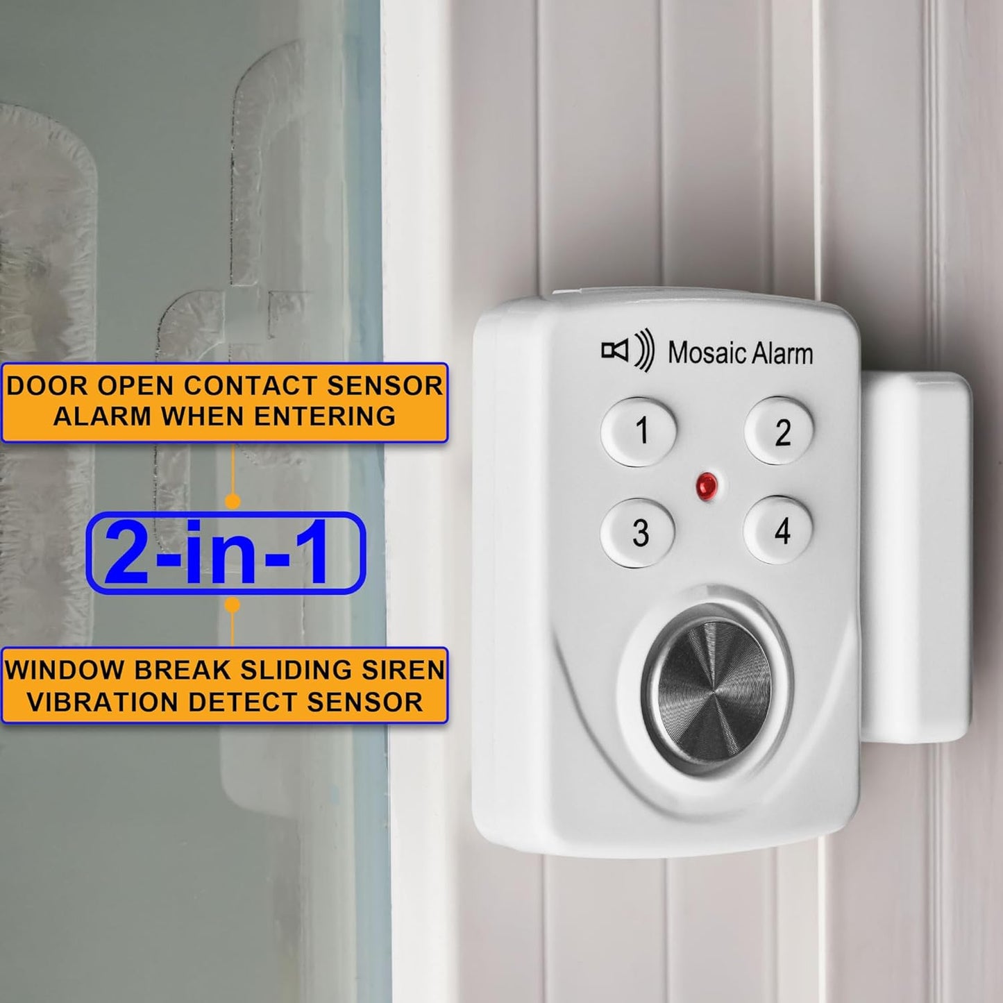 3 Pack Door Alarms with Delay When Left Open 130db Window Break Sliding Siren Vibration Detect Sensor for Home, Apartment Security. Keypad Intruder Burglar Entry Alert. Pool Alarm for Kids Safety