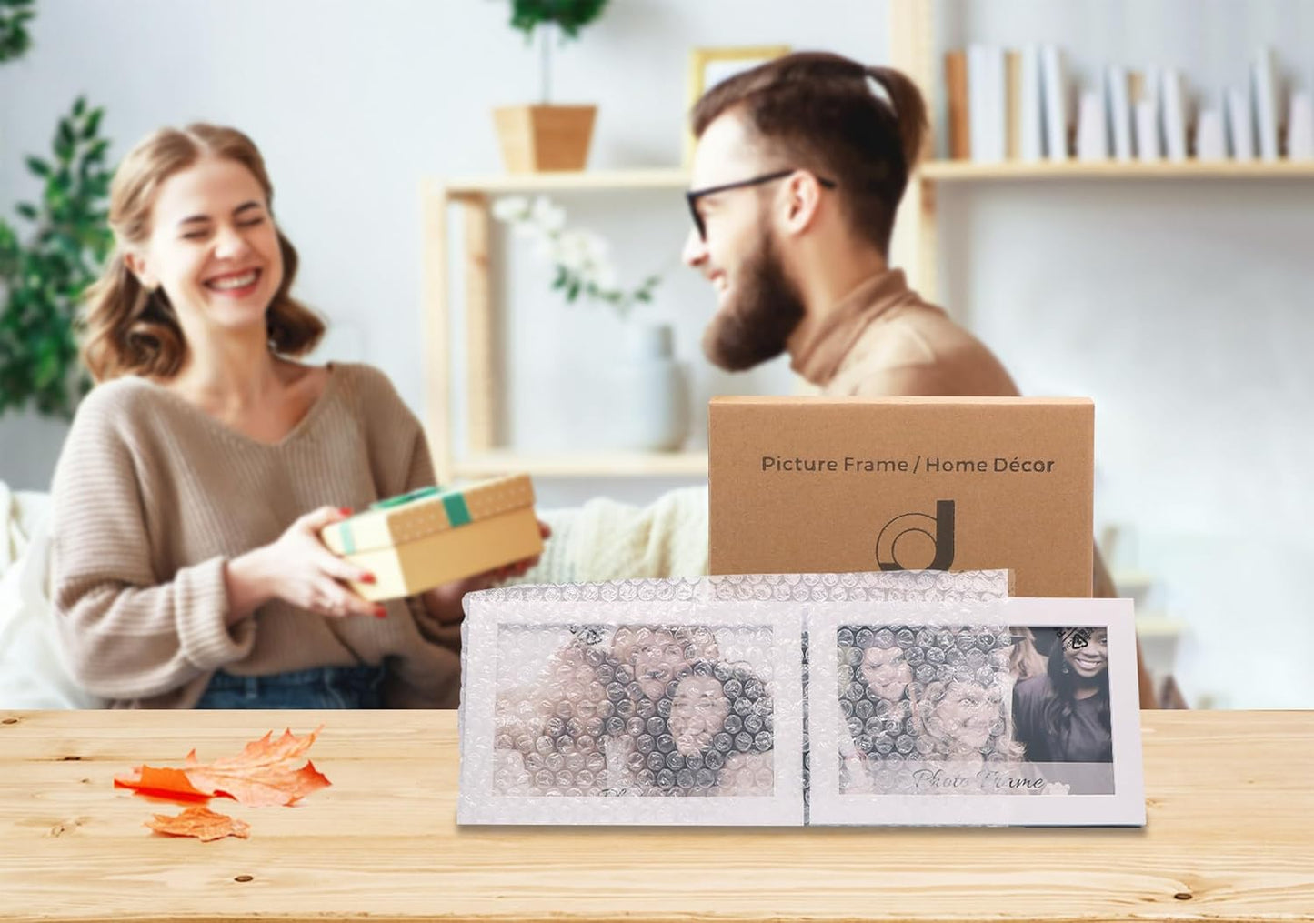 Double 5x7 Horizontal Combo, White Wood Picture Frame, 4.5x6.5 Opening Foldable Landscape View Photo Frame on Table-top or Wall