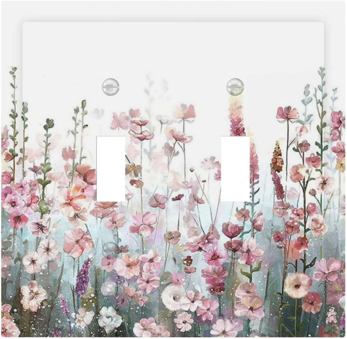 Colorful Flowers Pink Floral Watercolor Plant Decorative Switch Plates 2 Gang Double Toggle Outlet Light Switch Cover Wall Plate Electrical Faceplate for Bed Room Living Room Decor