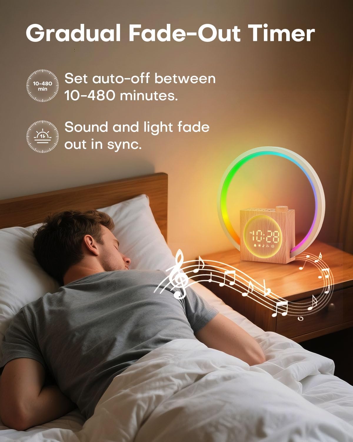 Sunrise Alarm Clock, White Noise Sound Machine, Alarm Clocks for Bedrooms with 12 Color Ambient Nightlight, White Noise Machine with 30 Soothing Sounds, Gifts for Adults, Kids, Couples, and Friends