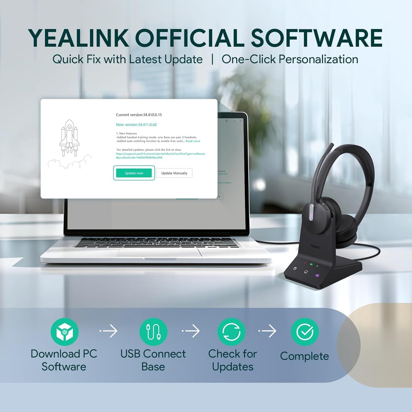 Yealink WH64 DECT & Bluetooth Mono UC Wireless Headset, 606ft Long Range Work Headphones, 3X Noise Cancelling Mic, 26H Calls,Ringtone, Office Single On Ear Headsets (Desk Phone,Laptop,PC,Cellphone)