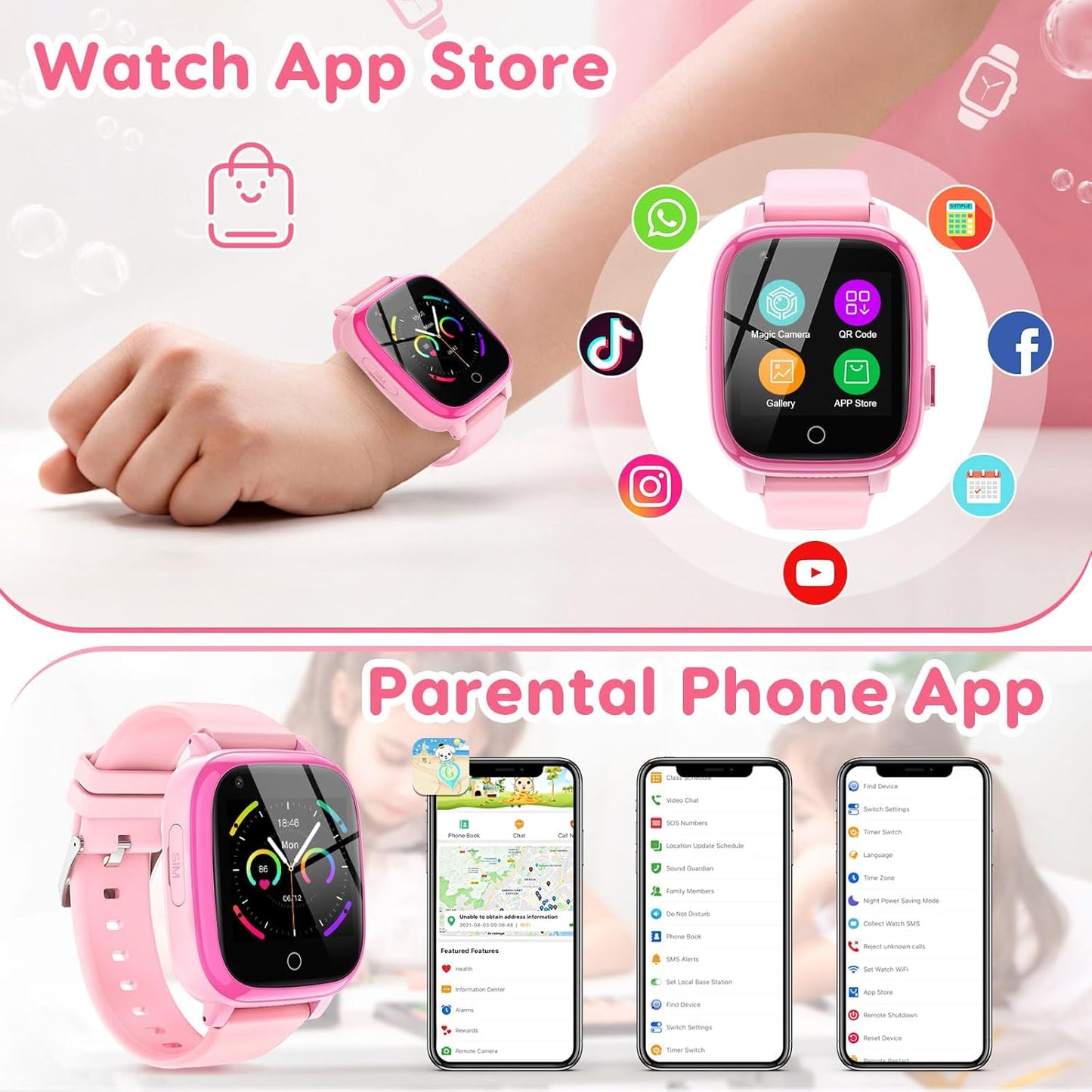 cjc 4G Smart Watch for Kids - Includes 2 Way Call, SOS Alerts, Parental Controls, Games, Camera, Alarm, Music Children's Smart Watch Gift