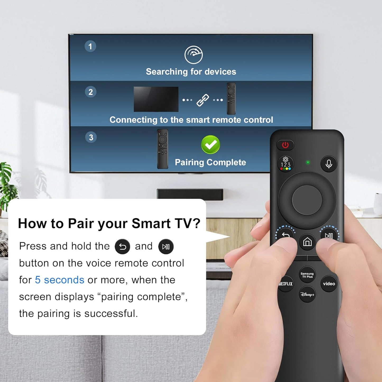 Rechargeable Voice Remote for Samsung Smart TVs, Replacement for 2021–2025 Samsung TV Remote Control with Solar Charging and Voice Search, Compatible with BN59-01432A