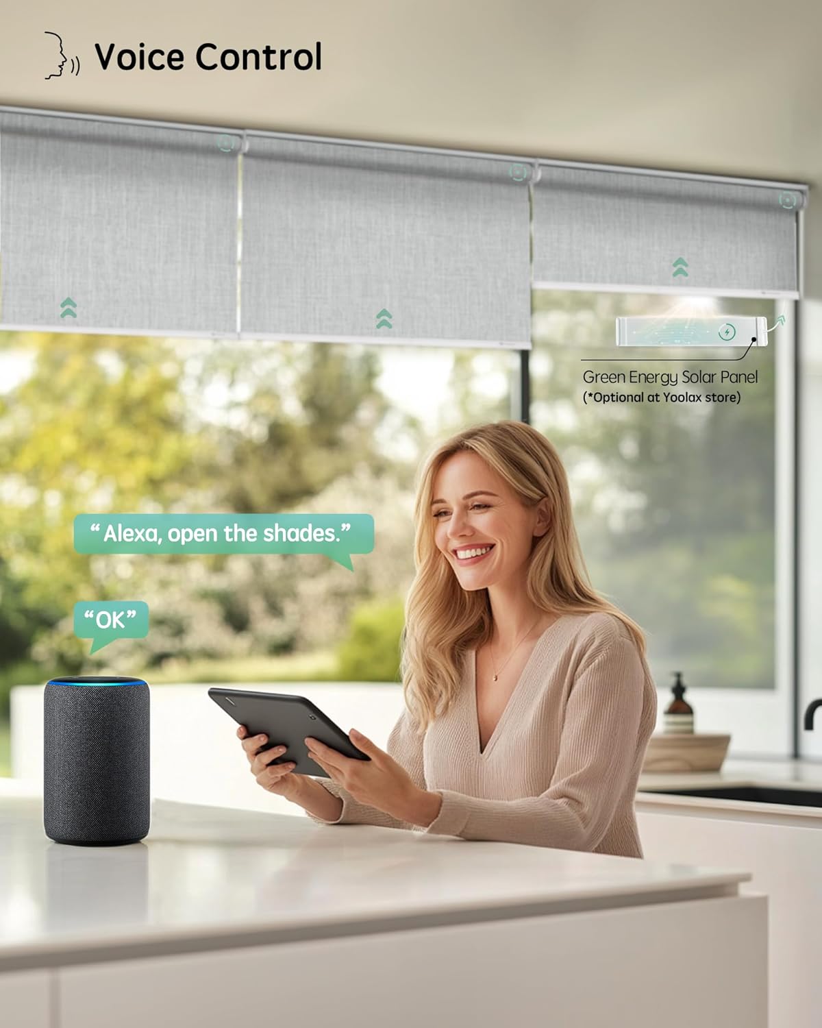Yoolax Motorized Blinds with Remote, Blackout Smart Blinds for Windows Motorized Roller Shades, Automatic Window Shades Compatible with Alexa Custom Size (Blackout-Light Gray)