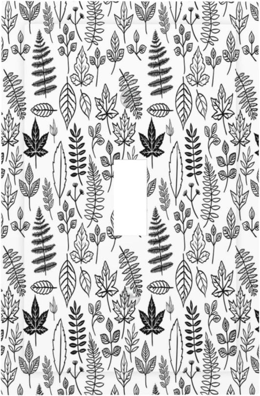 Black White Leaf Wheat Maple Leaf Plant Decorative Light Switch Cover 1 Gang Single Toggle Decorator Outlet Wall Plate Device Electrical Faceplate Switchplates for Bedroom Bathroom Decor