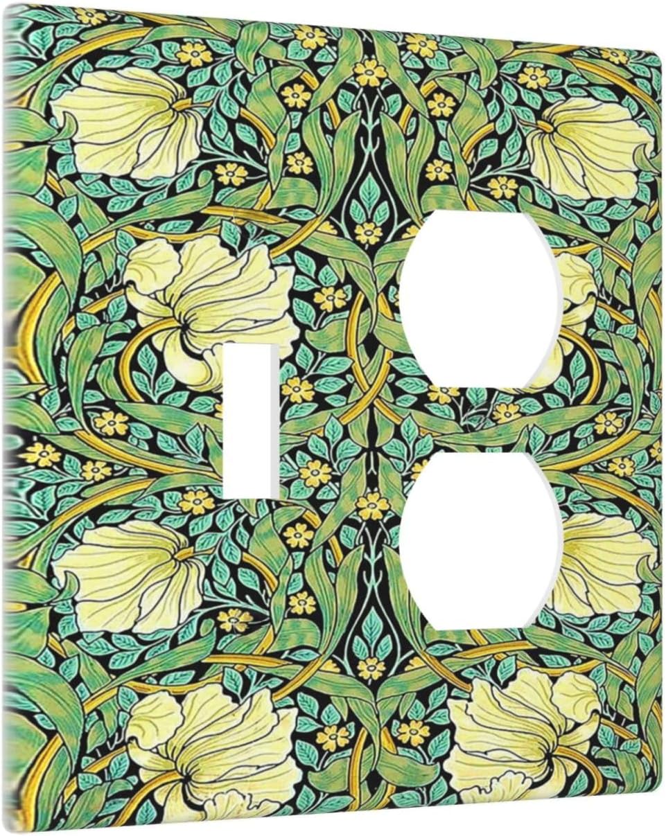 Wallplates William Morris Vintage Floral Yellow Flowers Green Leaf 1 Toggle 1 Duplex Switch Plate Electrical GFCI Faceplate Decorative Light Switch Covers for Bedroom living Room Decor
