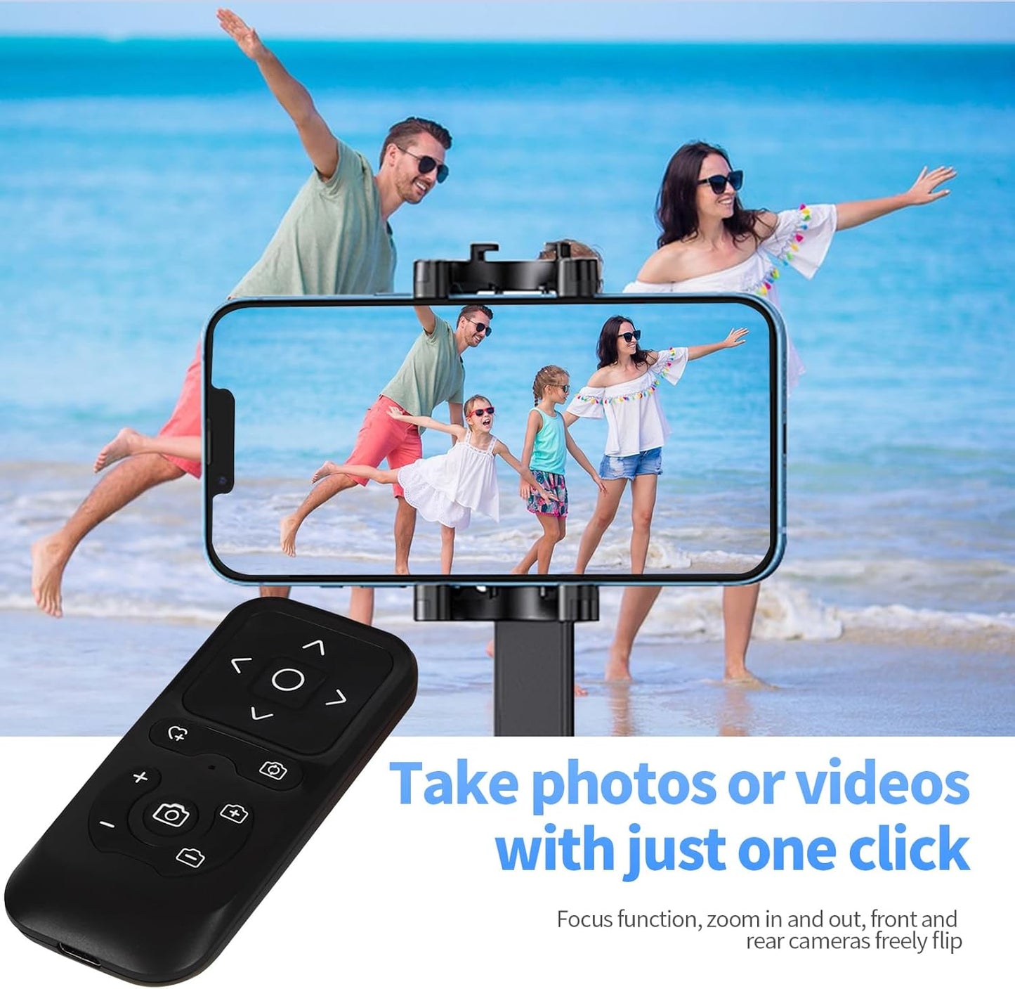 Wireless Camera Remote Control for iPhone, Control Phone Camera Shutter and Zoom, Control Scrolling Remote for Tiktok Videos, Page Turner for Kindle App, for iOS, Android, iPad (Black)