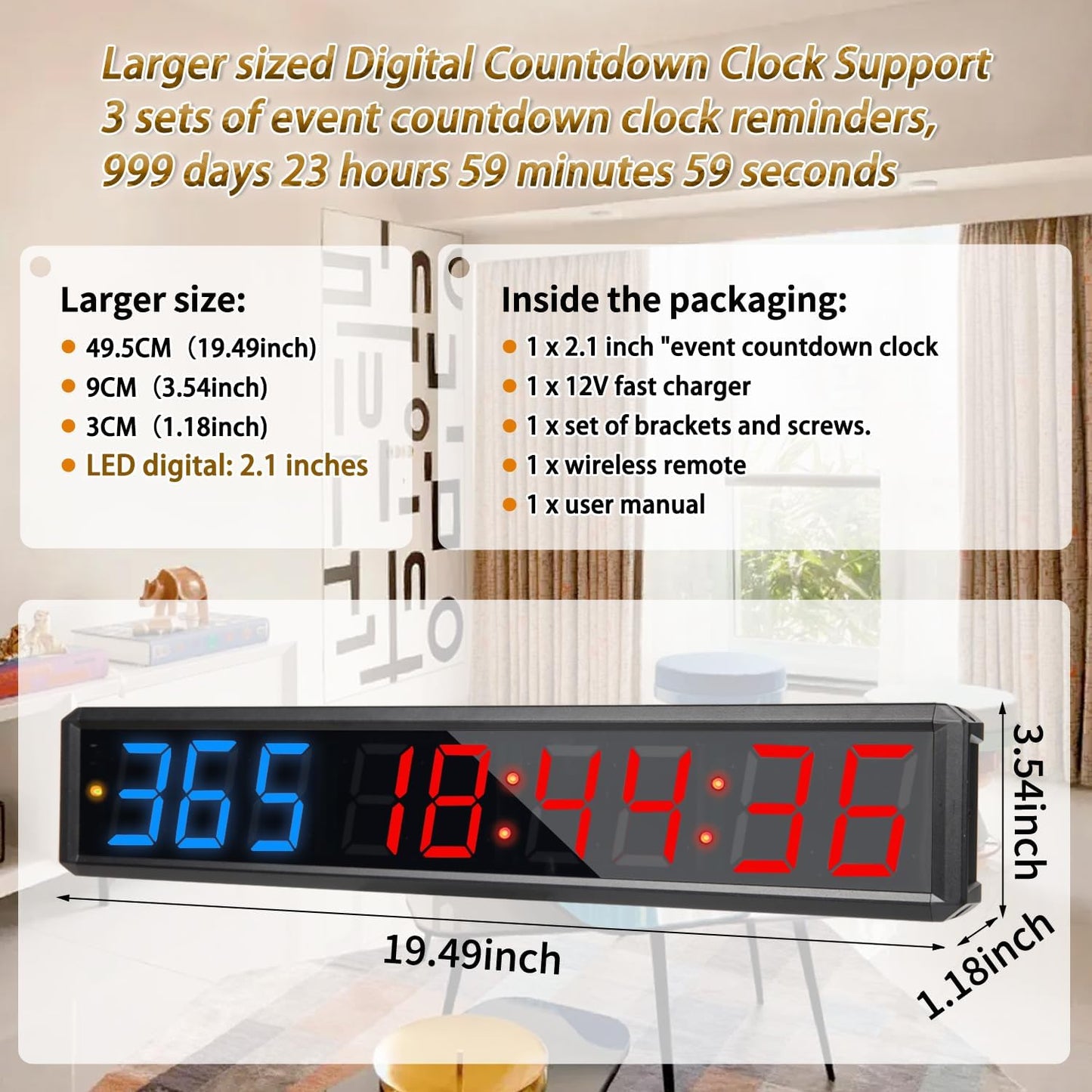 LED Countdown Clock, 999 Days, 23 Hours, 59 Minutes, 59 Seconds, Event Countdown Clock/Factory Accepts Your Exclusive Customization (2.1 inches 3 Blue+6 red)