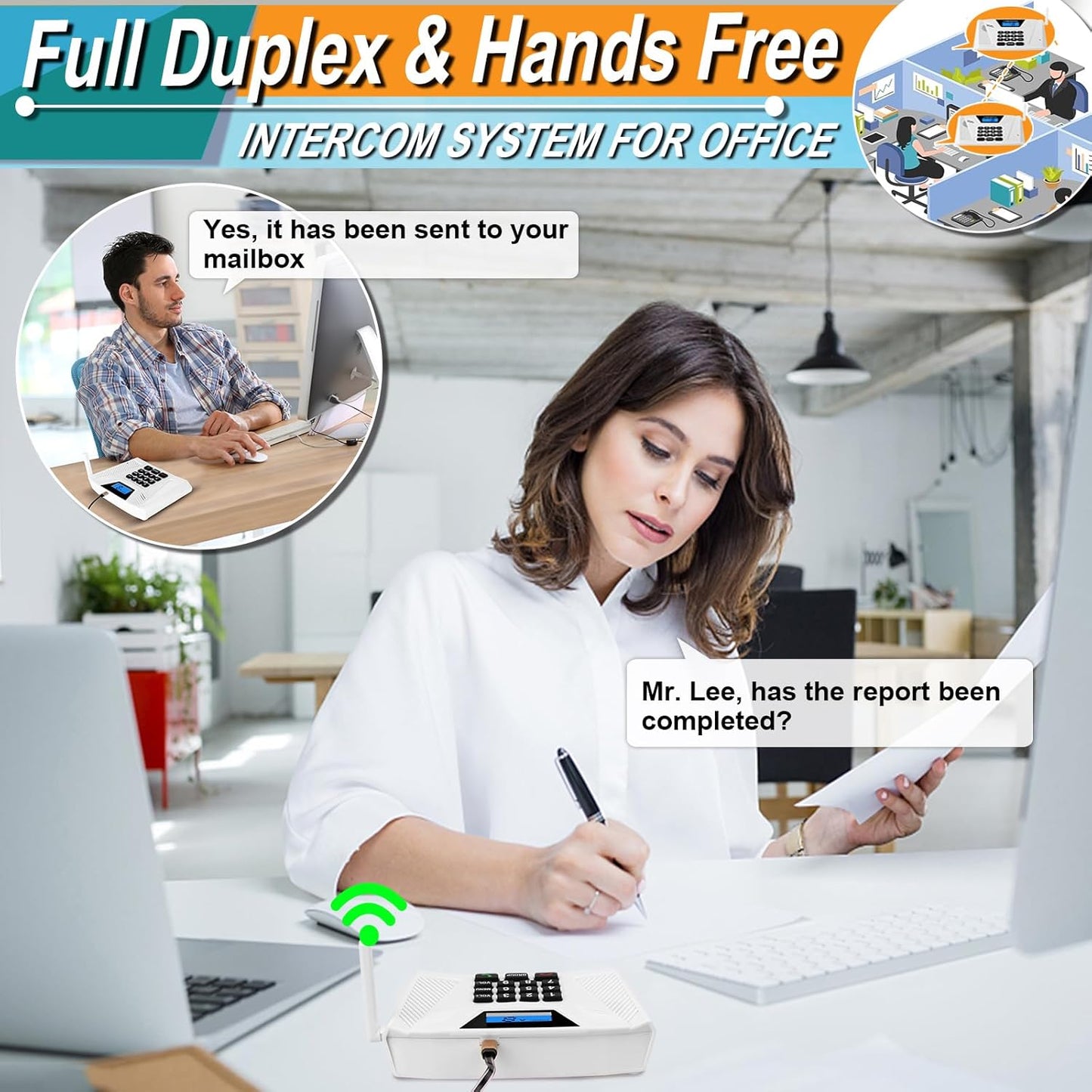 Intercoms Wireless for Home, Hands Free Intercom Upgrade, Full Duplex Two Way Real time Wireless Intercom System 5300ft with Automatic Answer Group Call Function Fit for Hotel Office Store(3Packs)