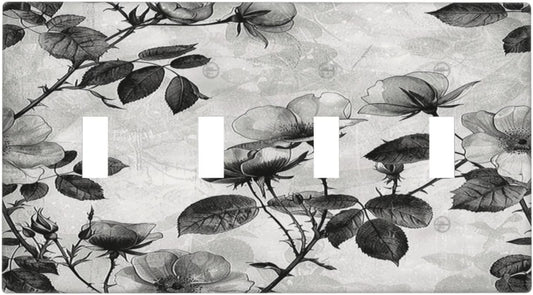 Light Switch Covers Black Breezy Watercolor Garden Floral Quad Toggle Electrical Faceplate 4 Gang Wall Plate Decorative Switch Plates for Bedroom Home Decor