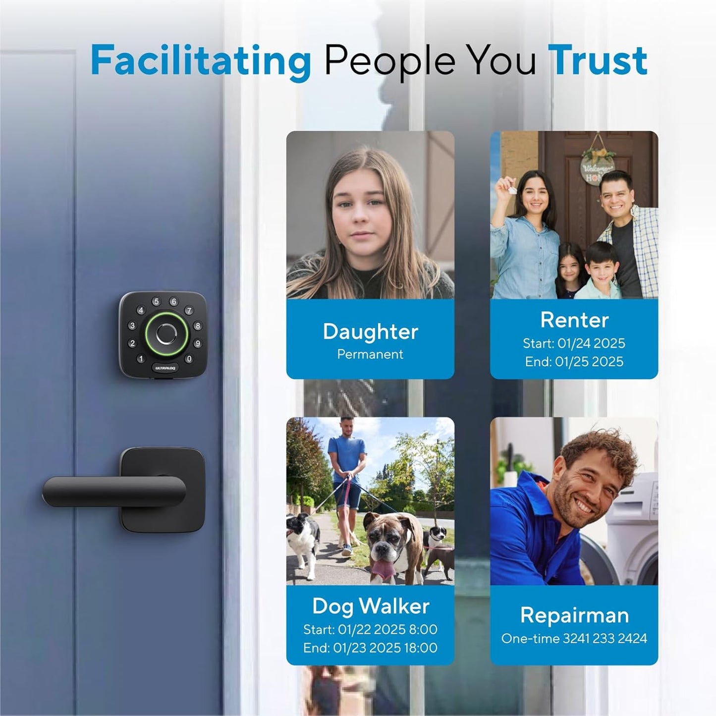 ULTRALOQ U-Bolt Pro Smart Lock with WiFi Bridge, 7-in-1 Fingerprint Keyless Entry Door Lock, App Remote Control, Backlit Keypad, Auto Unlock, Front Door Smart Deadbolt, IP65 Waterproof, 1Year Battery