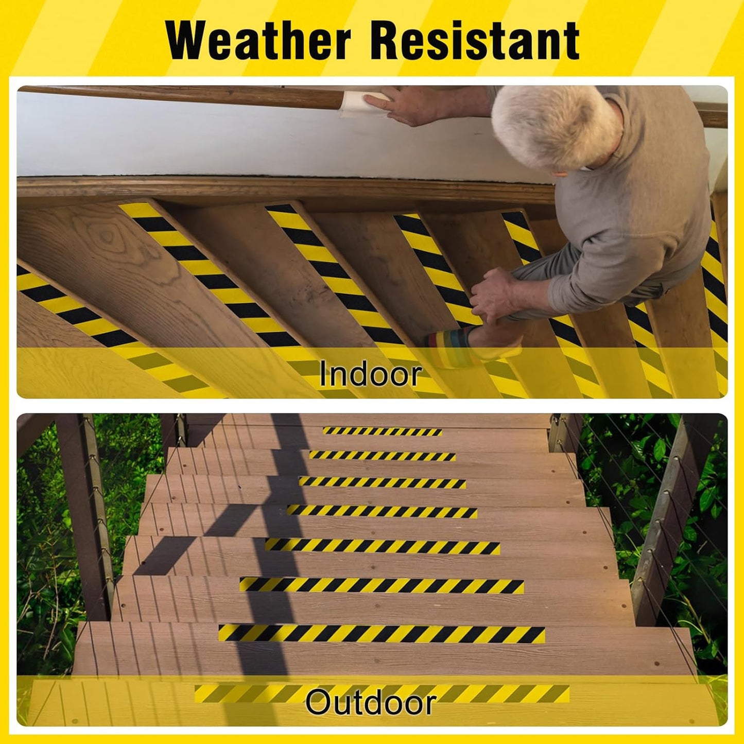 S&X Black/Yellow Anti Slip Tape 12" x 33 FT, Heavy-Duty Grip Tape for Stairs Outdoor Waterproof Safety Non Skid Roll High Traction Non Slip Treads with Hard-Wearing Surface