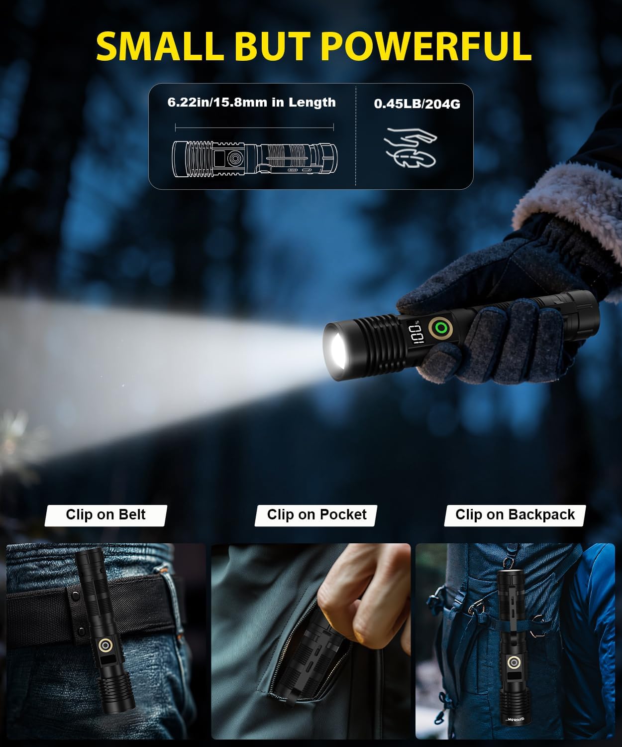 Rechargeable Flashlight High Lumens-Super Bright Magnetic Flash Light with Power Digital Display, Long Range,Dimmable,Waterproof,Pocket Handheld Tactical LED Flashlights for Emergency