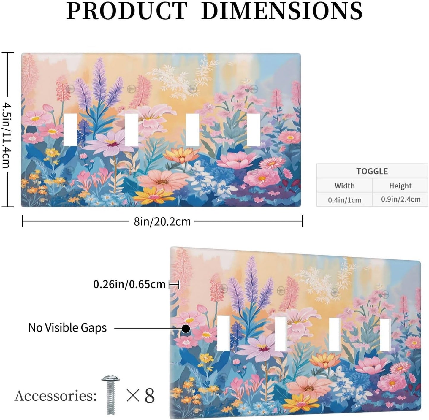Light Switch Cover Plate Colorful Watercolor Flowers Wildflower Plants 4 Gang Quad Toggle Wall Plate Electrical Outlet Cover Decorative Switch Plate Covers for Bathroom Home Decor