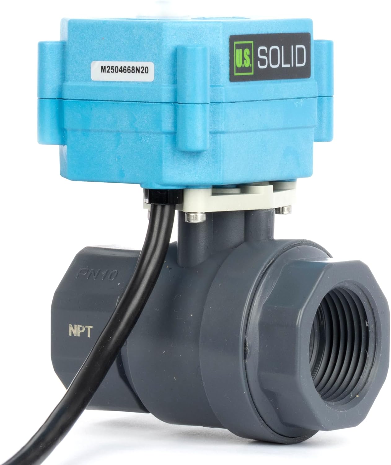 U.S. Solid 1” PVC Motorized Ball Valve - Plastic Electrical Ball Valve, 2 Wire Auto Return, AC 110~230V, Normally Closed