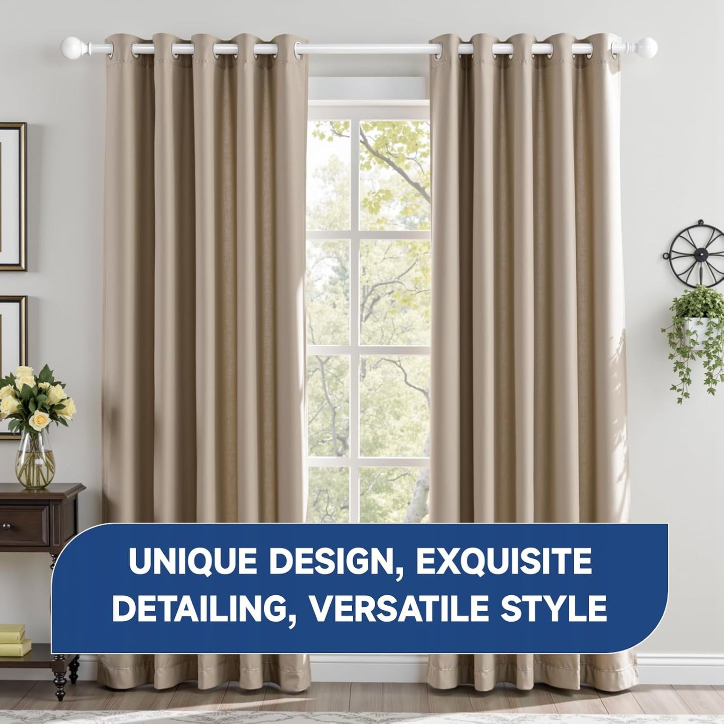 BRIOFOX White Curtain Rods for Windows 66 to 120 Inch(5.5-10ft) - 1'' Diameter Heavy Duty Curtain Rods with Imitation Wood Grain Pattern Finials,Adjustable Decorative Curtain Rods Set,28-120''