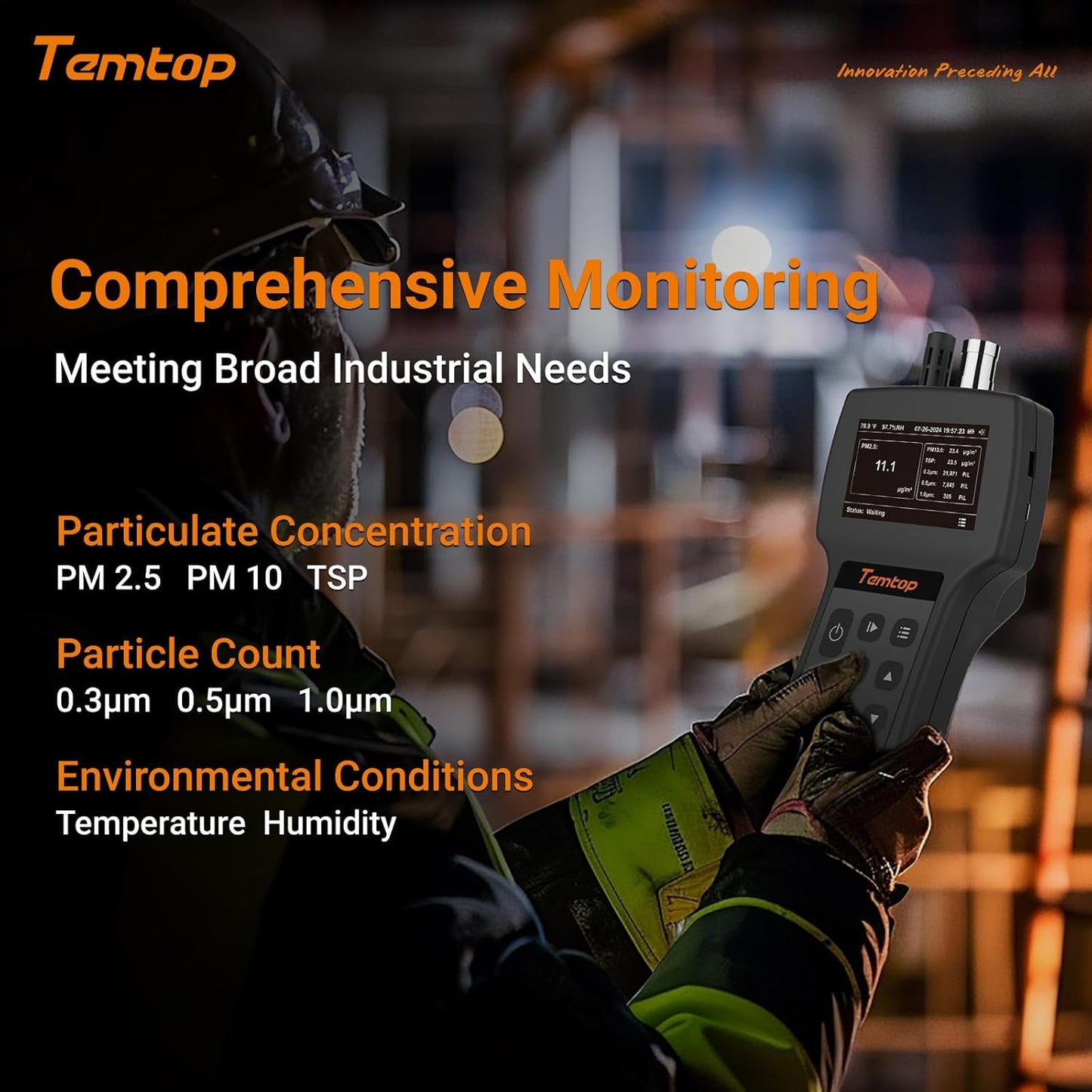 Temtop Handheld Particle Counter 0.3µm, 0.5µm, 1.0µm Particulate Monitor PM2.5, PM10, TSP, Temp & Humidity Detector