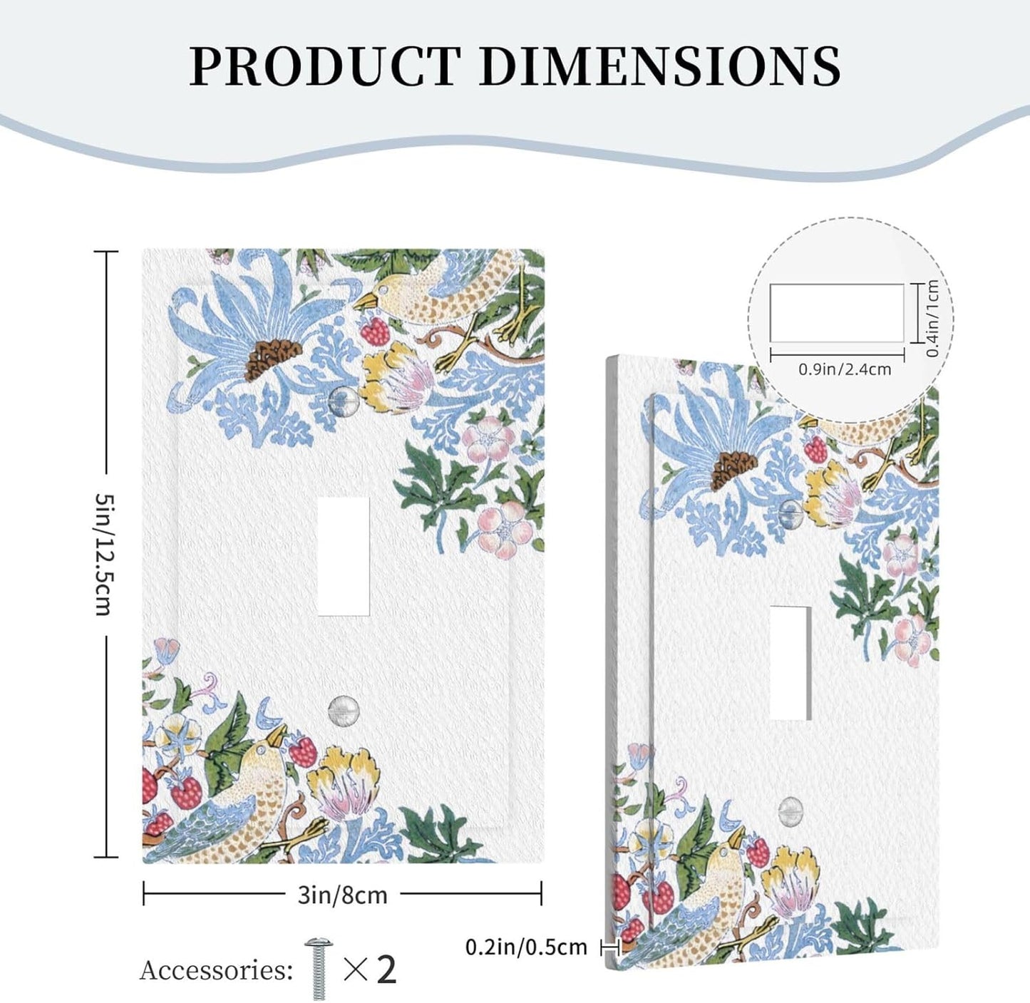 Decorative Light Switch Cover Plate Retro Morris Strawberry Rustic Plant Bird 1 Gang Wall Plate Oversized Single Toggle Wall Cover Plate Jumbo Electrical Switchplate Faceplate