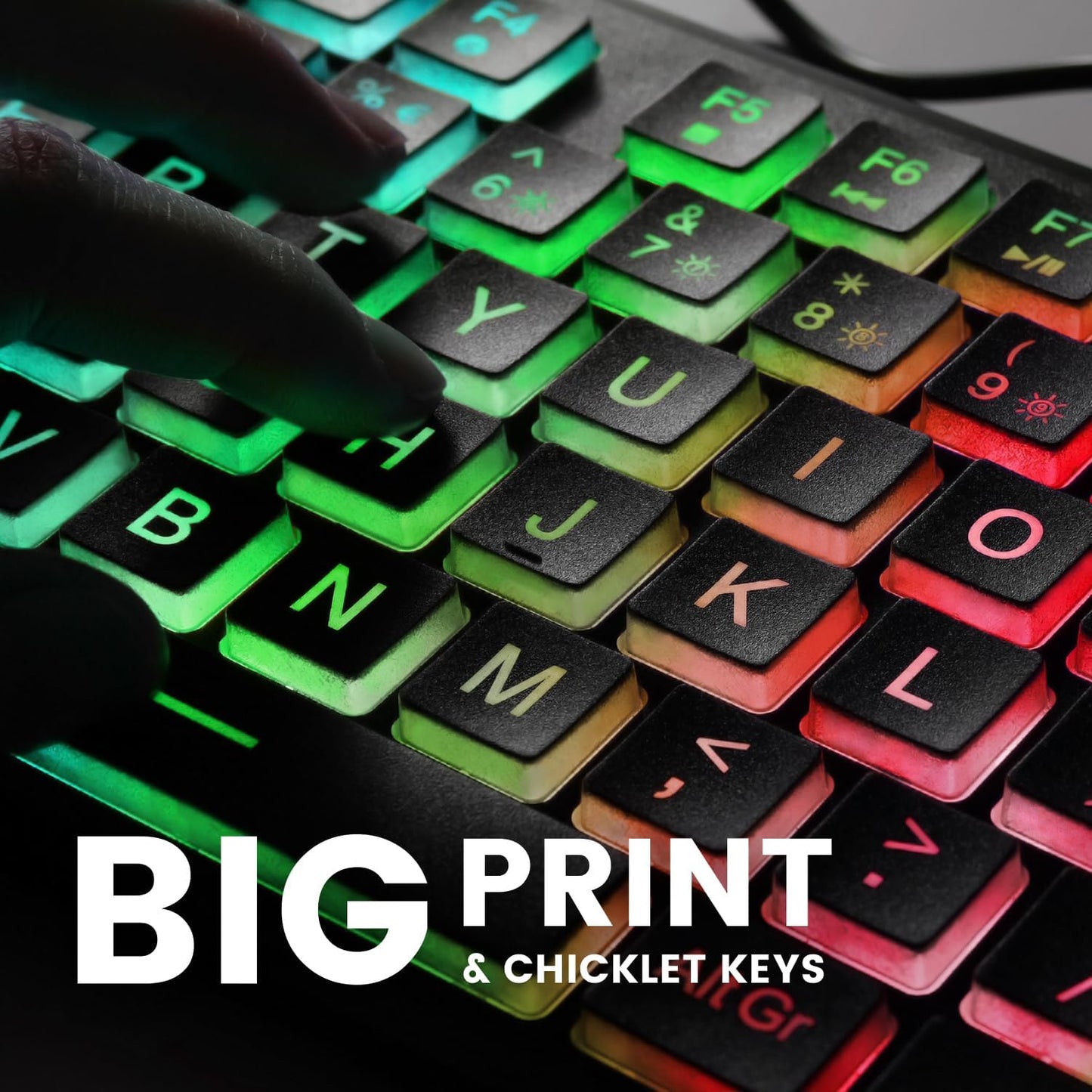 Perixx PERIBOARD-317RGB Wired Backlit USB Keyboard - Big Print Letter with RGB Illuminated LED - US English Layout