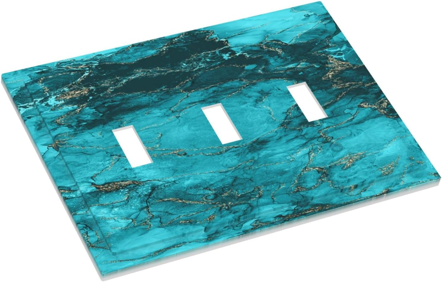 Decorative Light Switch Plate Covers Modern Abstract Turquoise Blue Marble Texture 3 Gang Artistic Wall Plate Unique Triple Toggle Light Switch Covers for Bathroom Home Decor