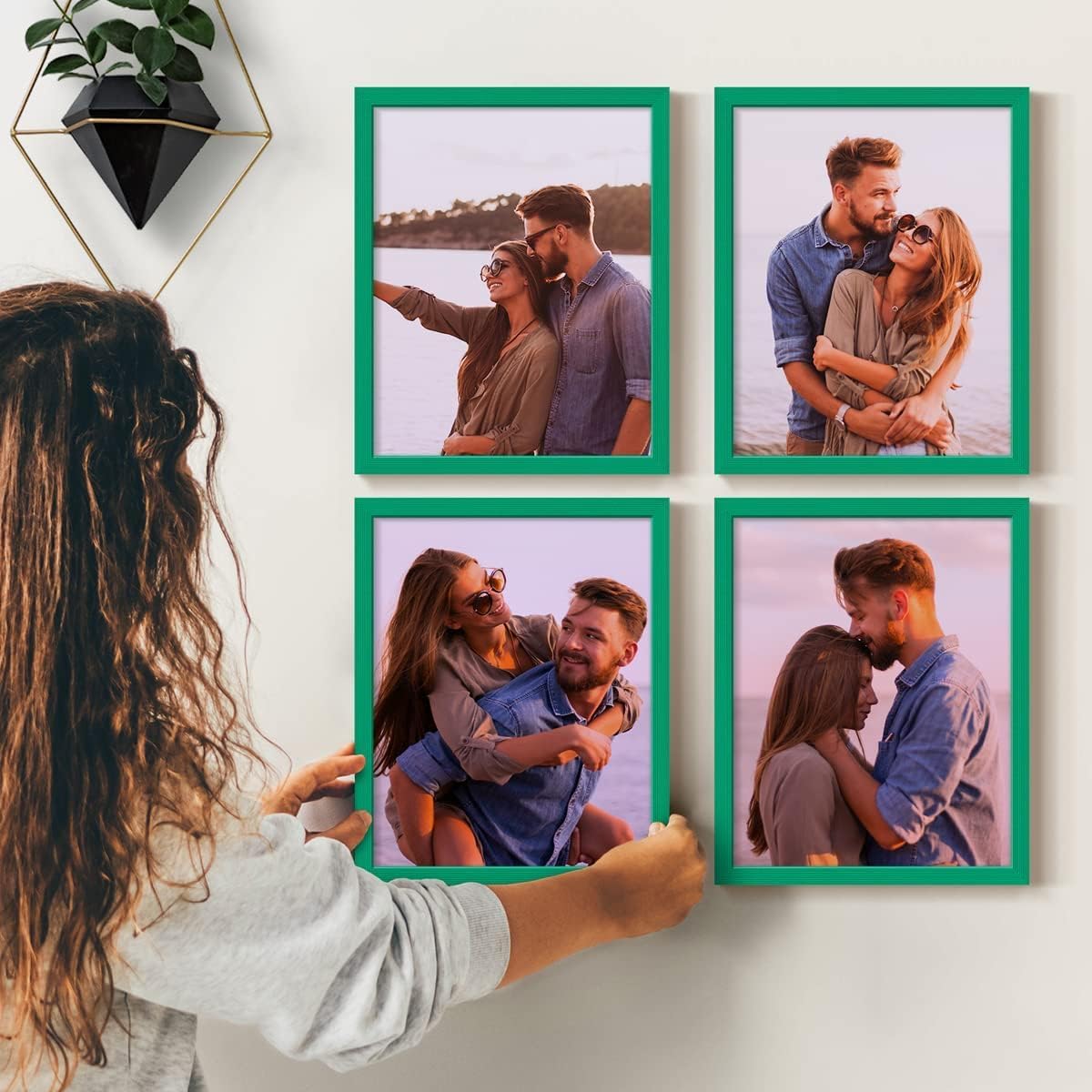 Renditions Gallery Set of 4, 8X10 Custom Photo Prints with Real Wood Picture Frames. Create Personalized Photos with Peel & Stick Photo Frames. Green Frame