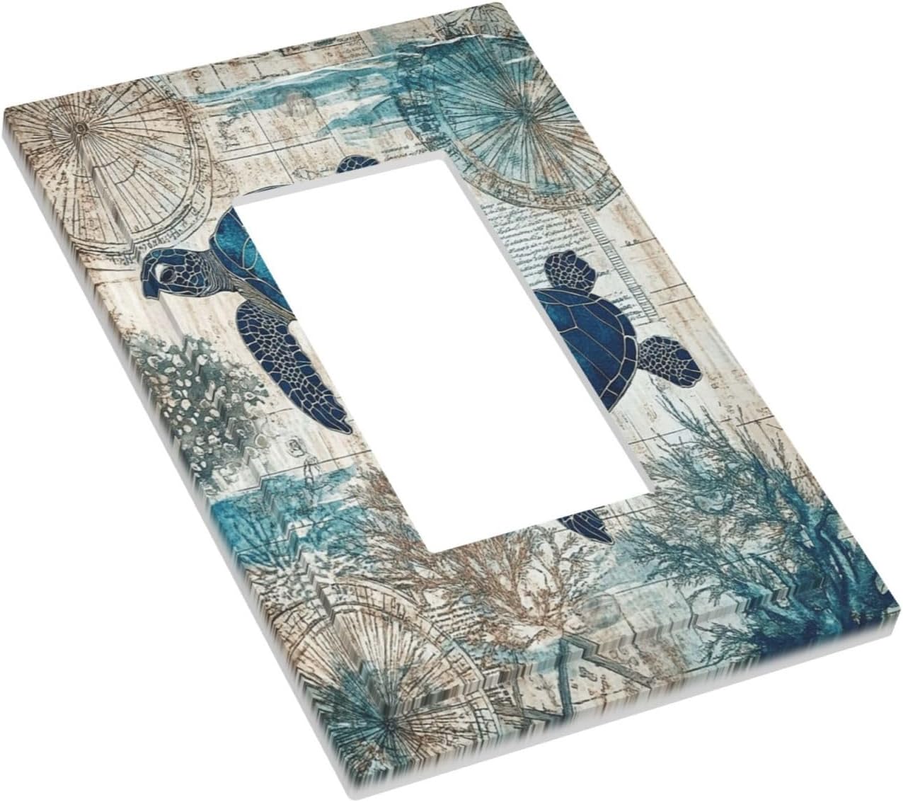 Blue Green Sea Turtle Tropical Ocean Coral Nautical Map Decorative Outlet Covers 1 Gang Single Rocker Light Switch Cover Plate Wall Plates Gfci Faceplate For Bed Room Bathroom Decor
