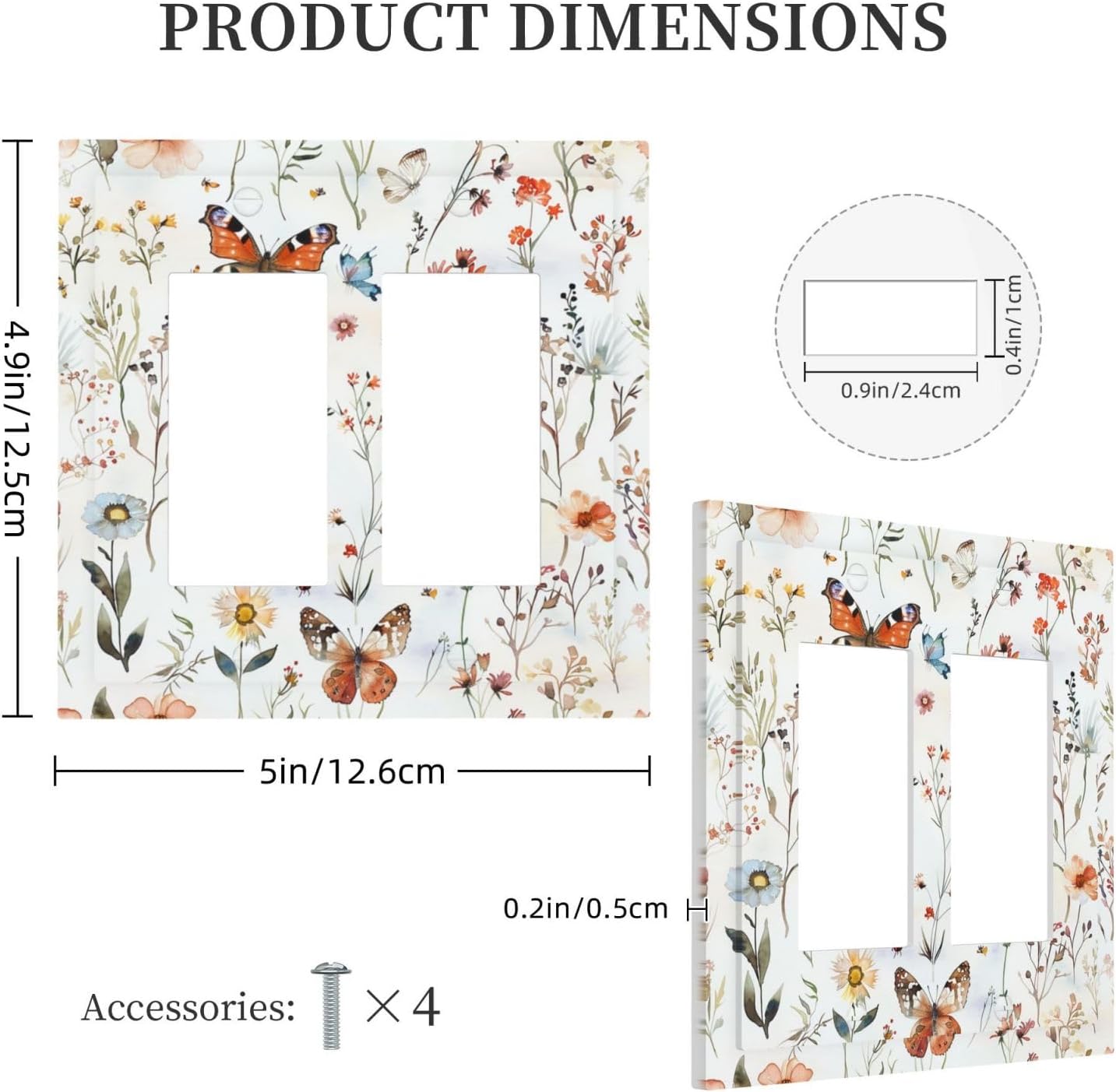 Decorative Outlet Covers Butterfly Floral Boho Multicolor Flower Leave 2 Gang Double GFCI Rocker Electrical Wall Panels Light Switch Cover Plate for Bed Room living Room Decor