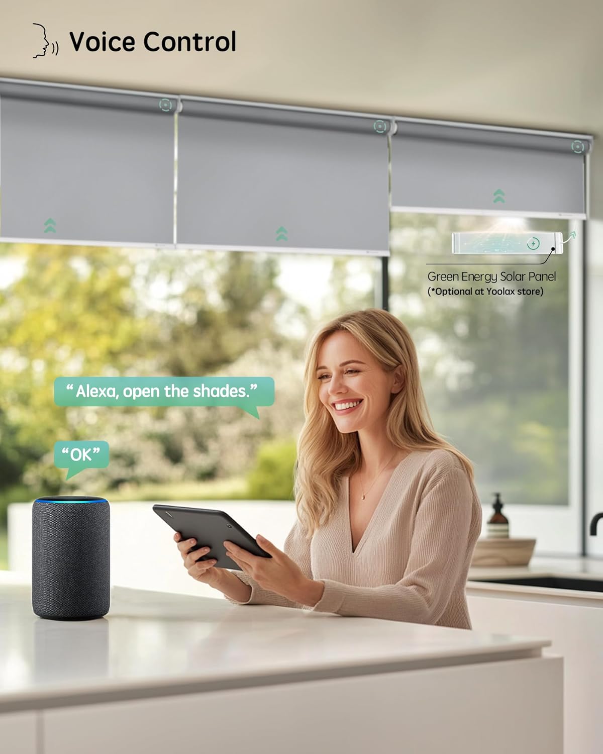 Yoolax Motorized Blinds with Remote, Blackout Smart Blinds for Windows Motorized Waterproof Roller Shades, Automatic Window Shades Work with Alexa Custom Size (Blackout-Vinyl Light Gray)