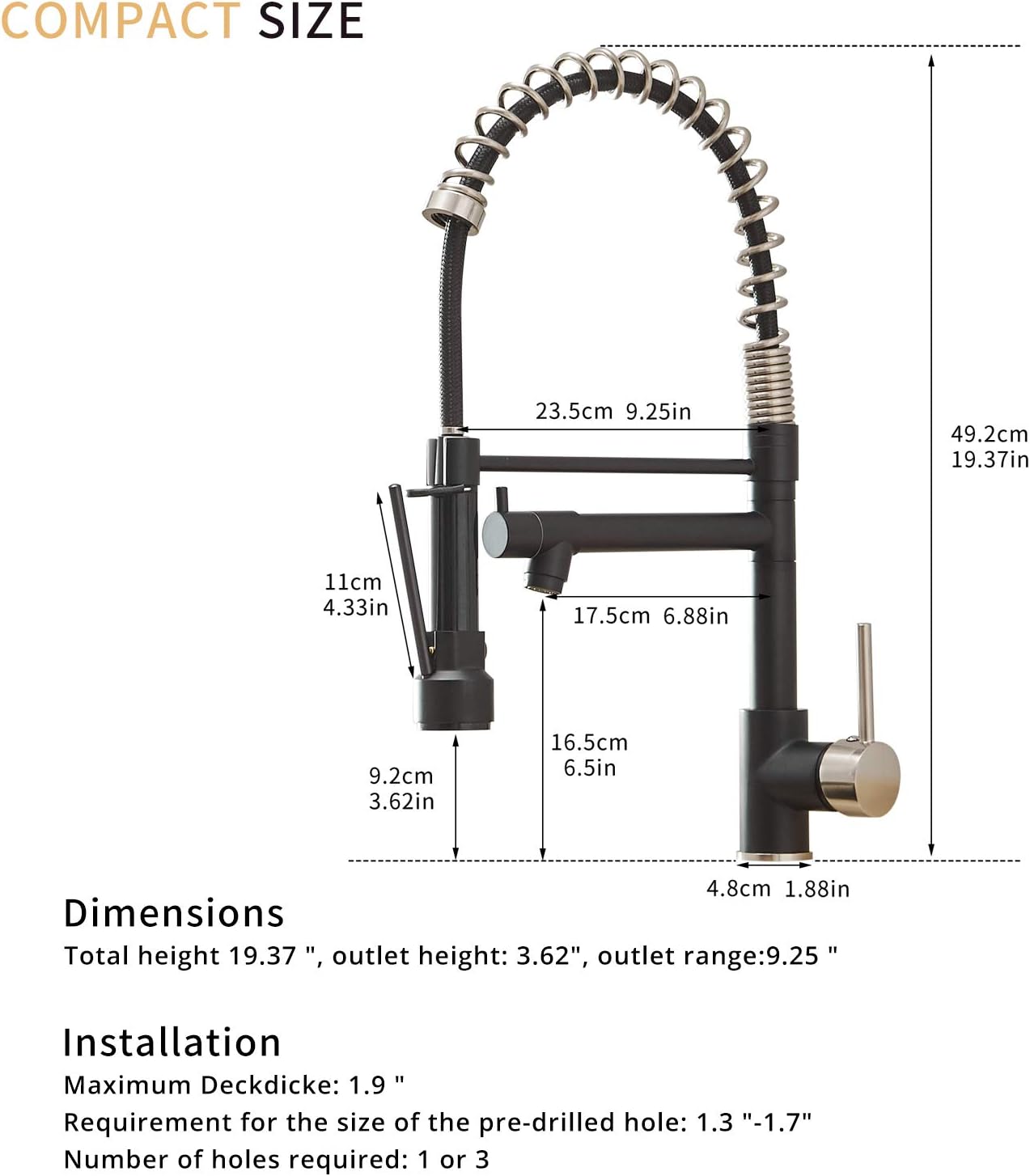 AIMADI Kitchen Sink Faucet,Black Kitchen Faucets with Pull Down Sprayer,Black Stainless Steel Single Handle One Hole Kitchen Faucet,Matte Black