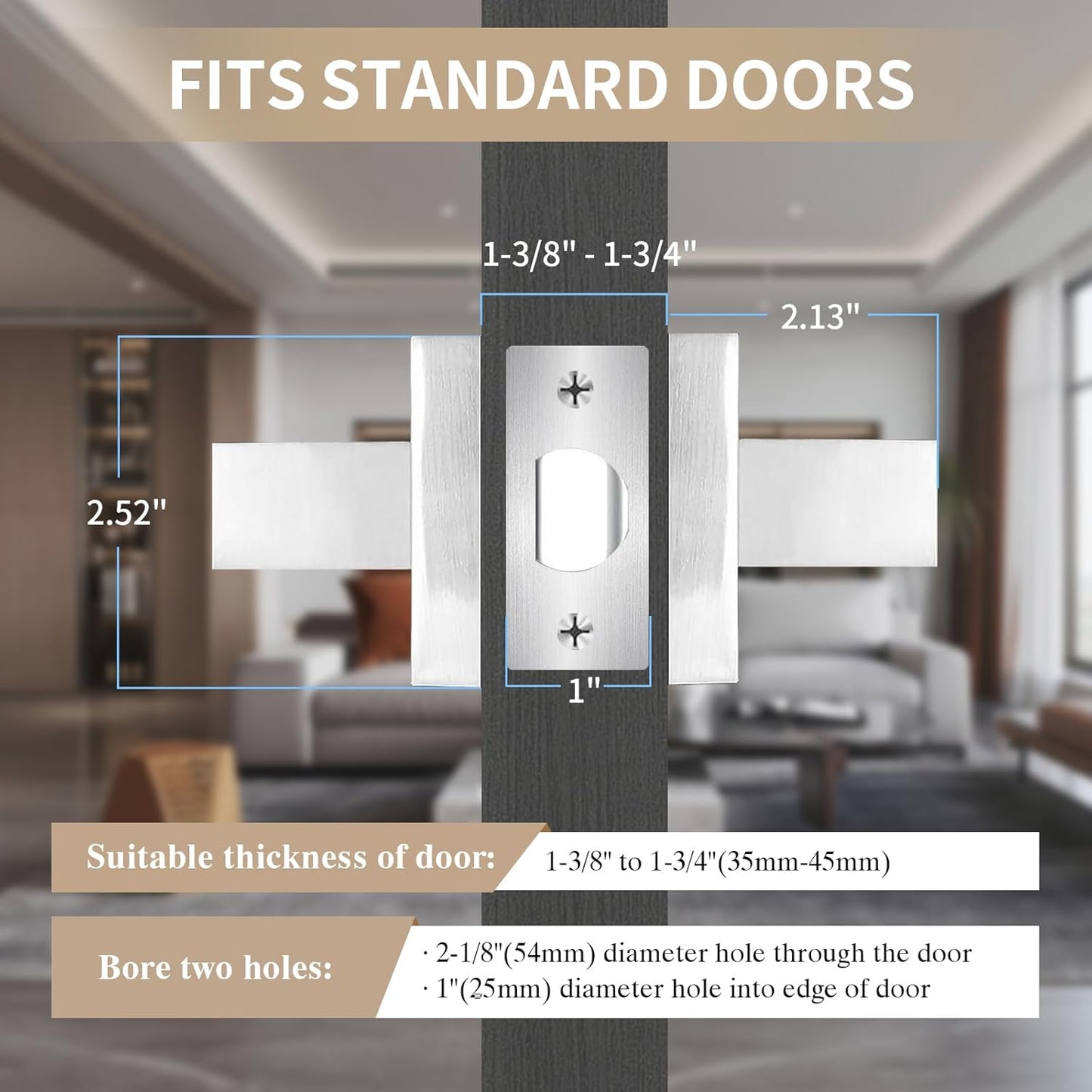 Square Passage Door Lever, Heavy Duty Interior Door Handles for Hallway& Closet Non-Locking Door Knob in Satin Nickel Keyless Door Lockset for Right & Left Side Door, 8 Pack